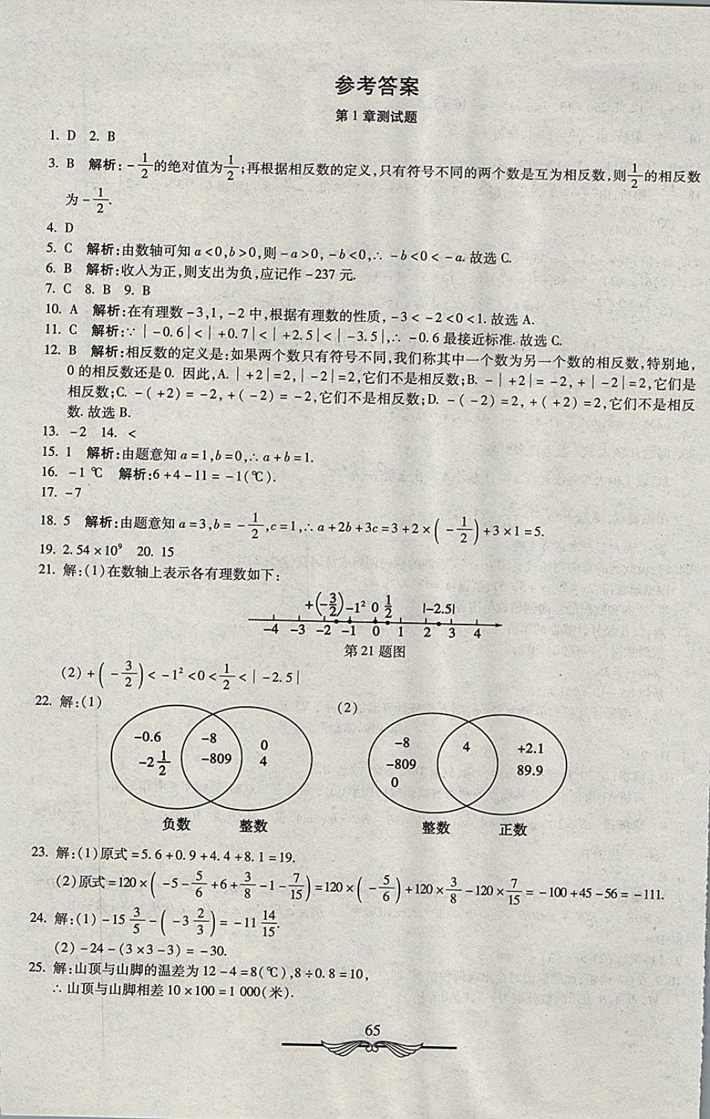 2017年學海金卷初中奪冠單元檢測卷七年級數(shù)學上冊湘教版 參考答案第1頁