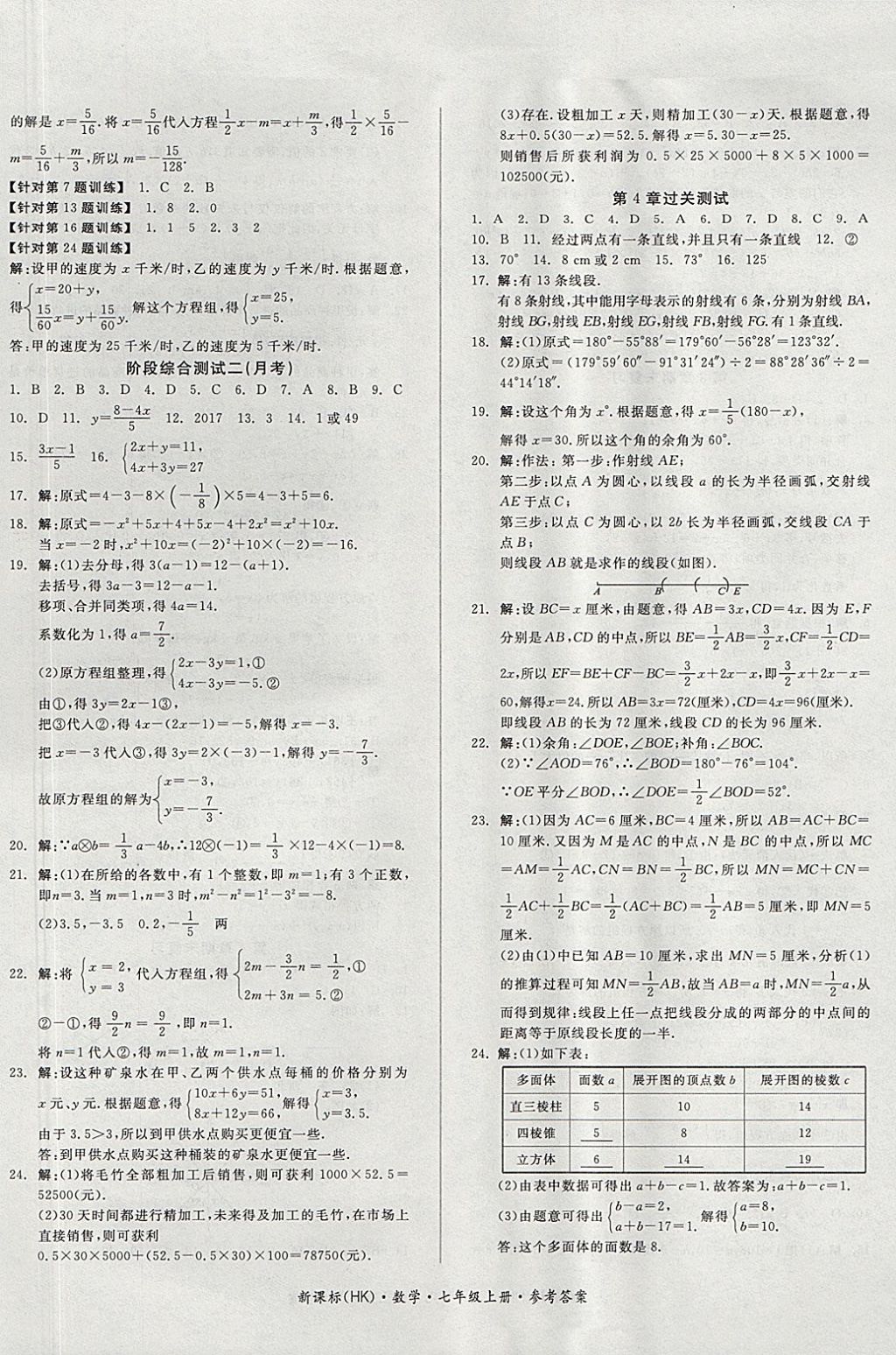 2017年全品小复习七年级数学上册沪科版 参考答案第5页