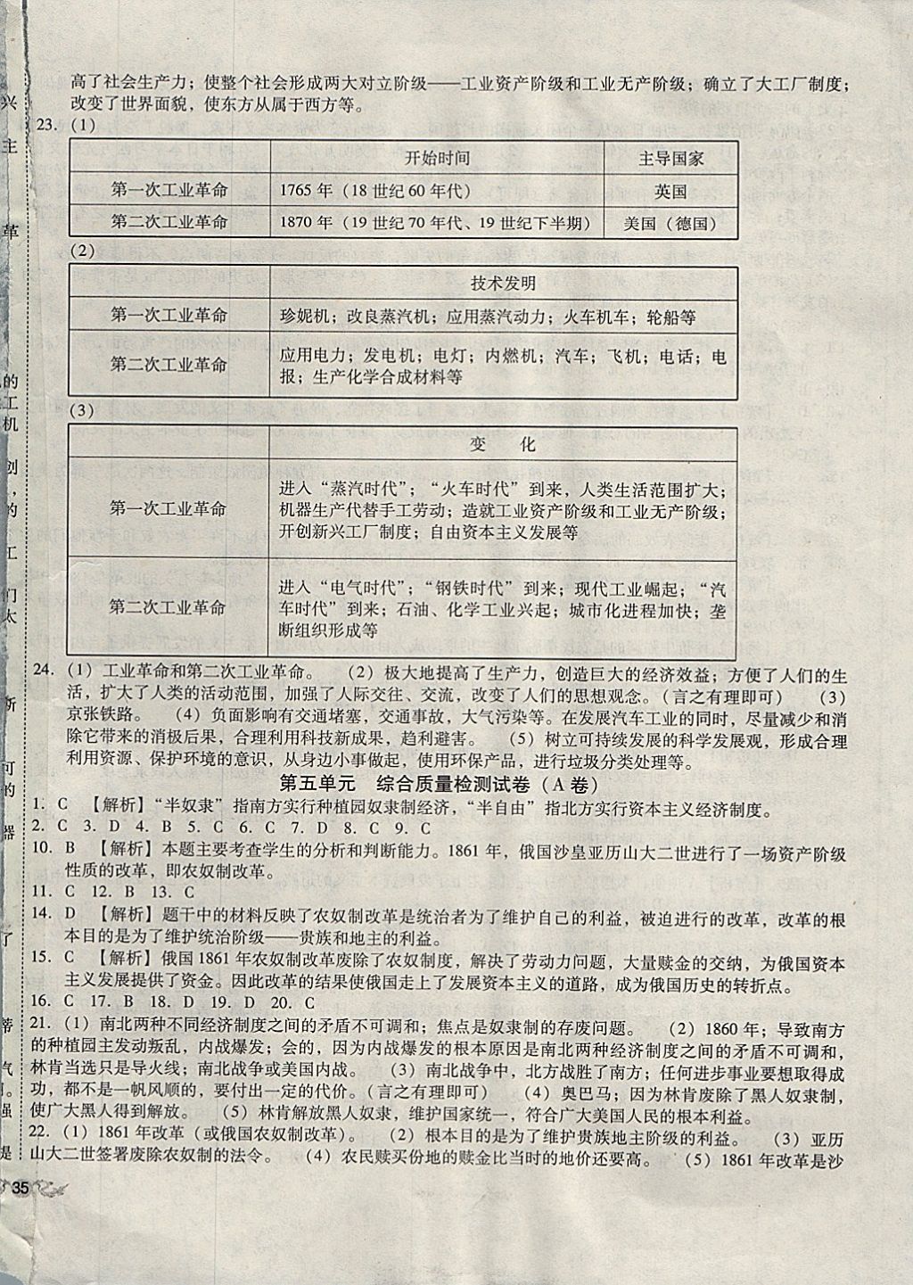 2017年單元加期末復習與測試九年級歷史上冊川教版 參考答案第6頁