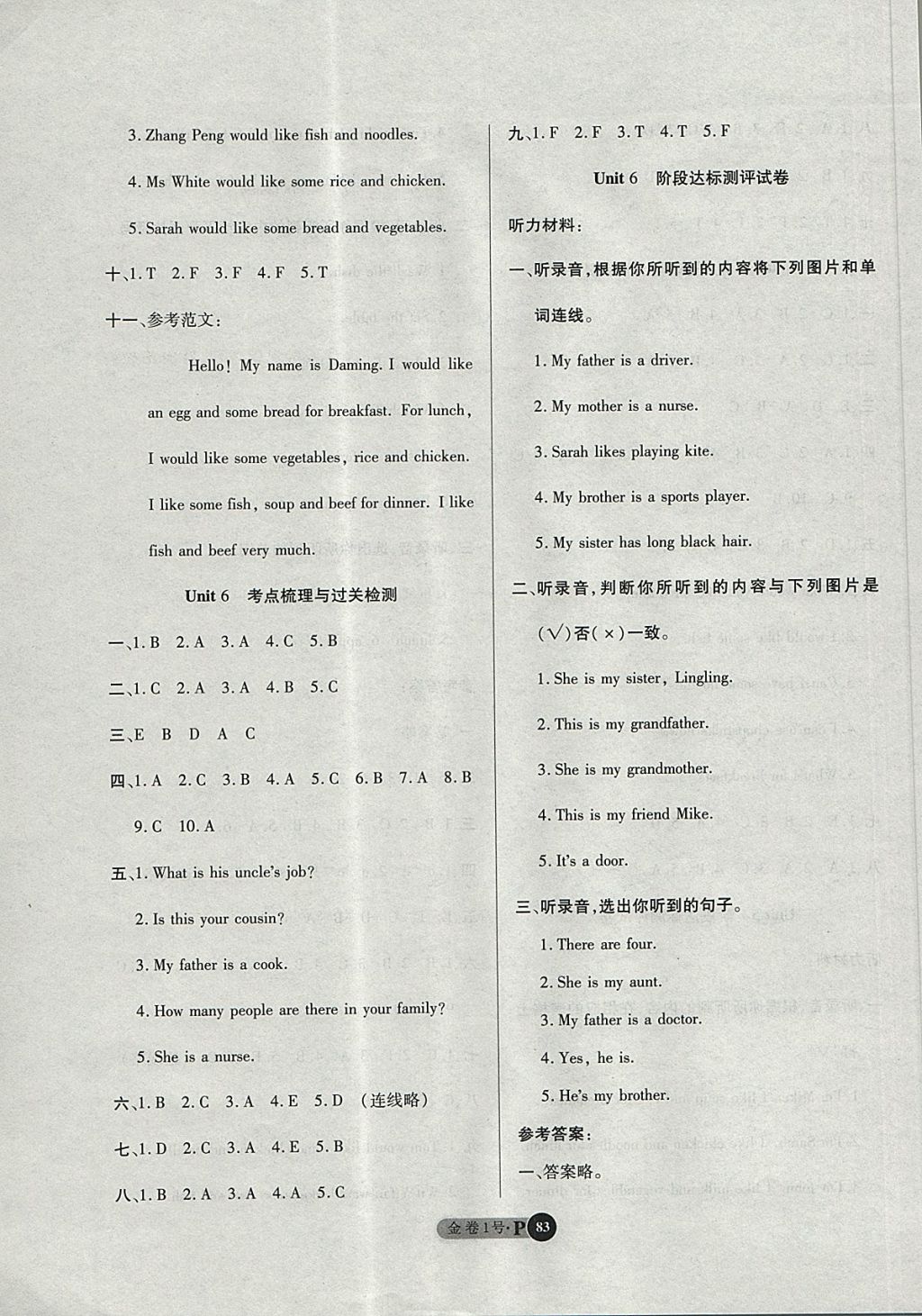 2017年培優(yōu)小狀元培優(yōu)金卷1號(hào)四年級(jí)英語(yǔ)上冊(cè)人教PEP版 參考答案第7頁(yè)