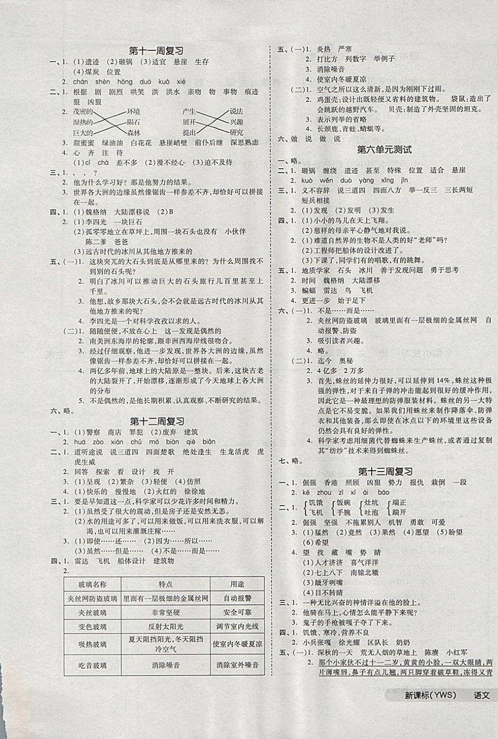 2017年全品小复习四年级语文上册语文S版 参考答案第5页