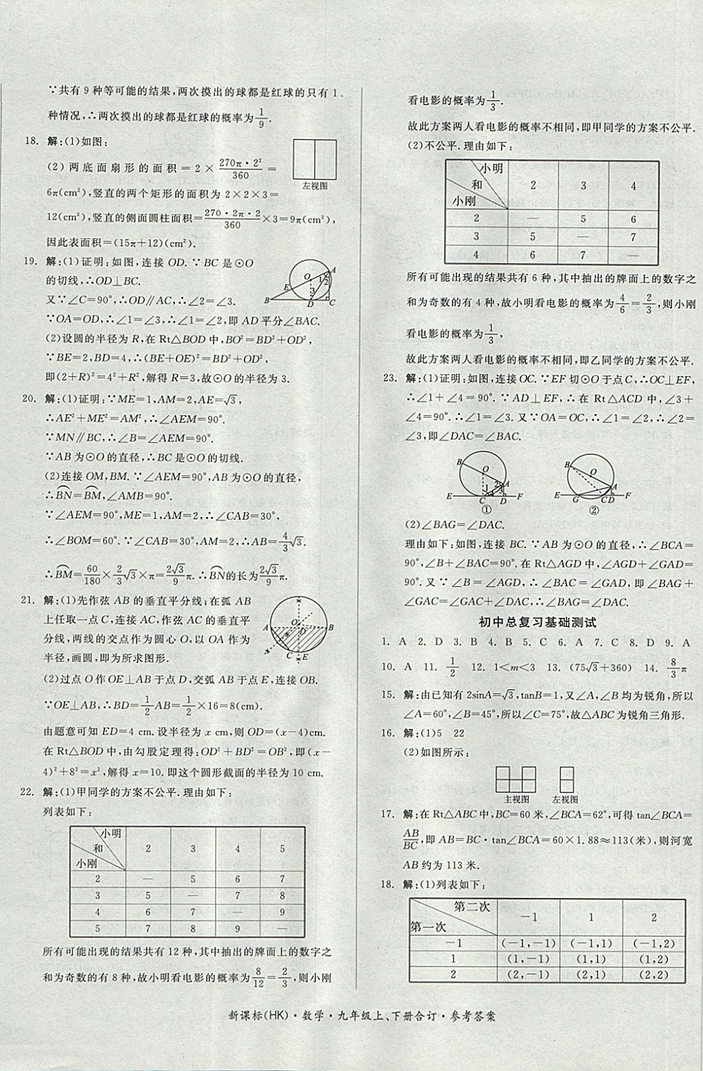 2017年全品小復習九年級數(shù)學上下冊合訂滬科版 參考答案第12頁