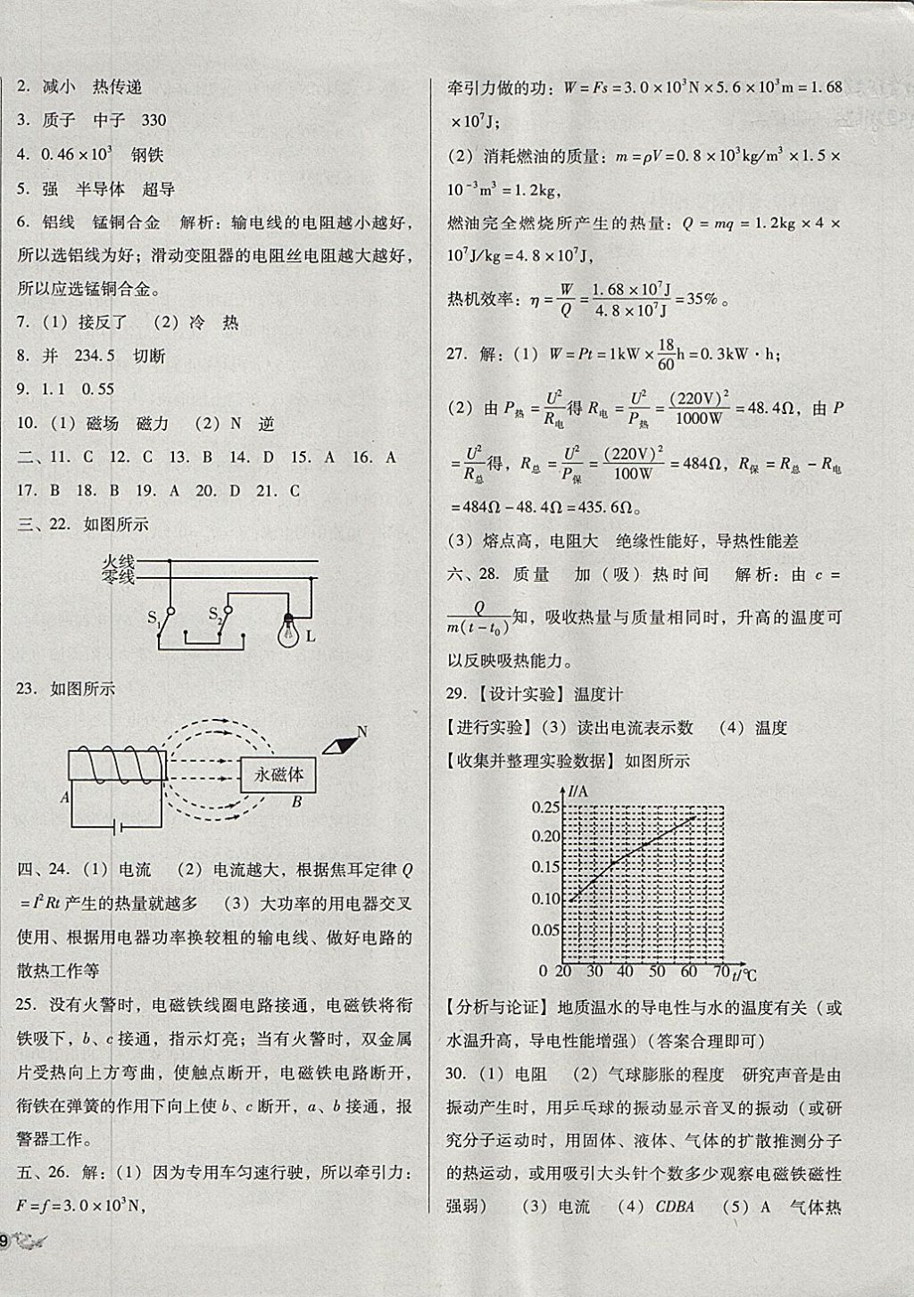 2017年單元加期末復(fù)習(xí)與測試九年級物理全一冊北師大版 參考答案第22頁