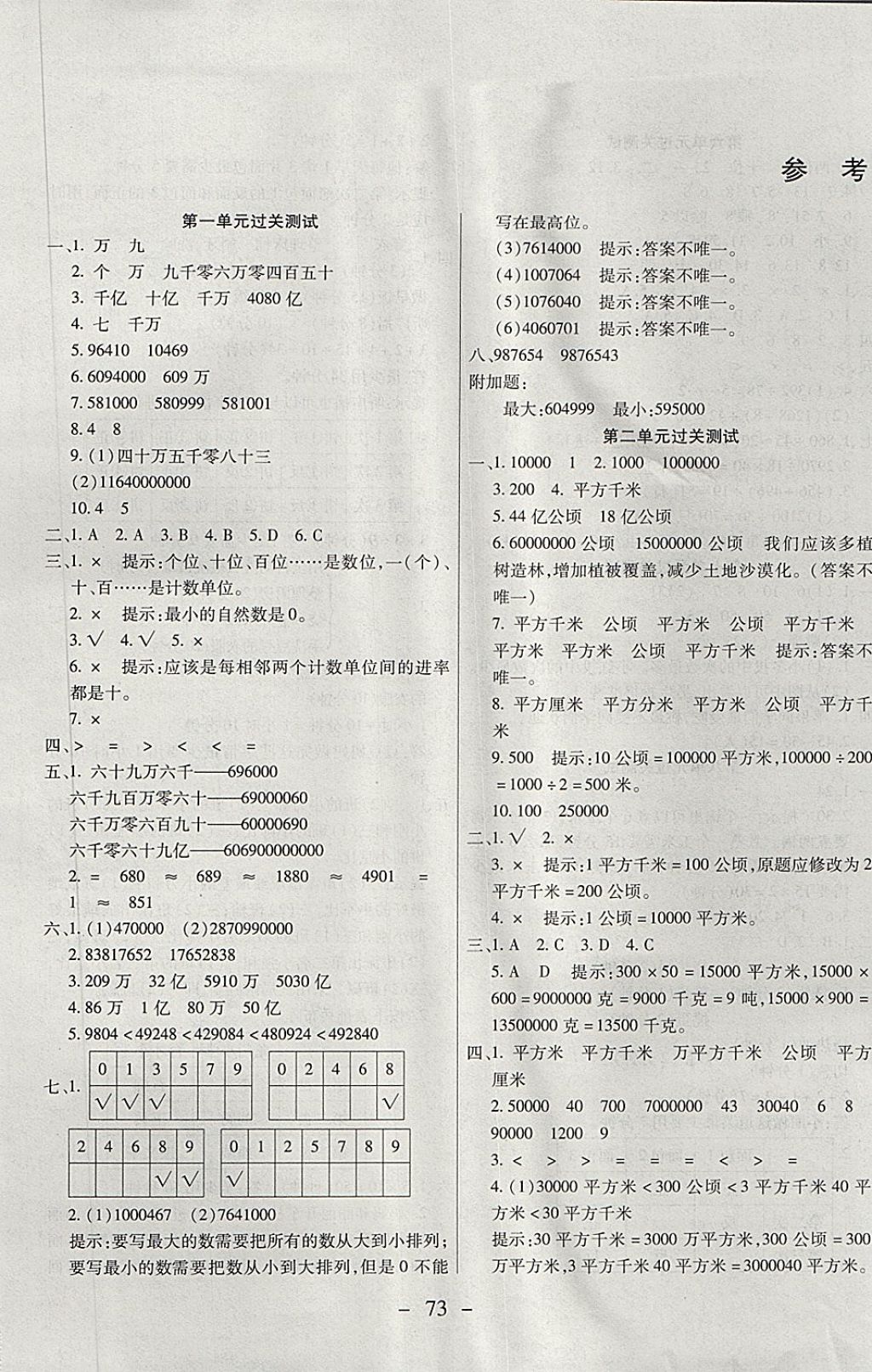 2017年期末沖刺100分全程密卷四年級(jí)數(shù)學(xué)上冊(cè)人教版 參考答案第1頁(yè)