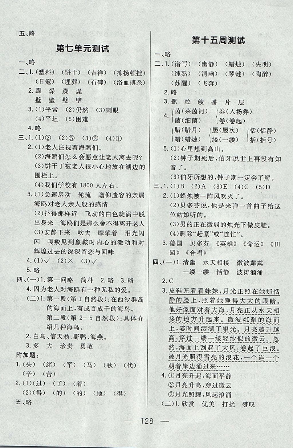 2017年悅?cè)缓脤W(xué)生周周測(cè)六年級(jí)語(yǔ)文上冊(cè)人教版 參考答案第12頁(yè)