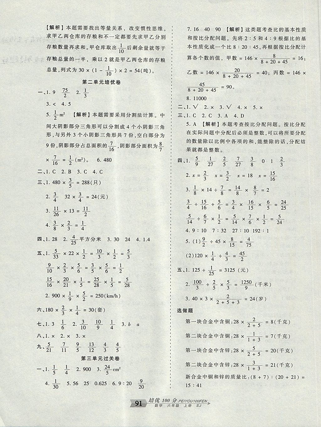 2017年王朝霞培優(yōu)100分六年級數(shù)學(xué)上冊蘇教版 參考答案第3頁