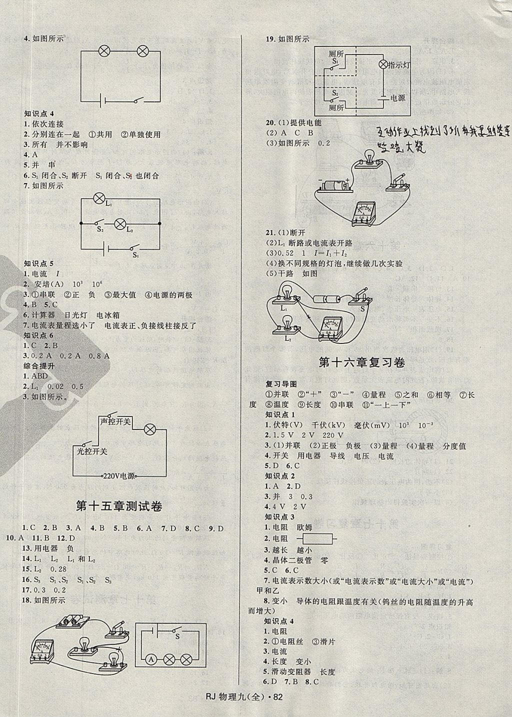 2017年夺冠百分百初中优化测试卷九年级物理全一册人教版 参考答案第2页