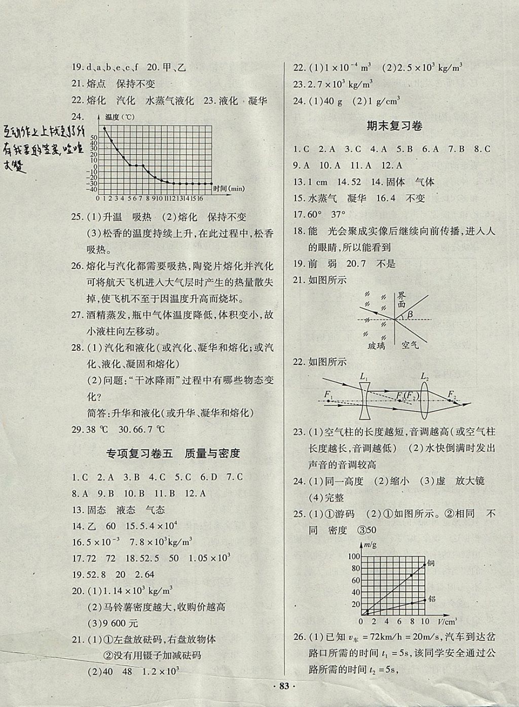 2017年优化夺标单元测试卷八年级物理上册教科版 参考答案第7页