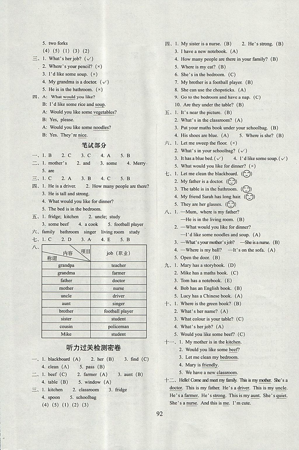 2017年期末冲刺100分完全试卷四年级英语上册人教PEP版三起 参考答案第4页