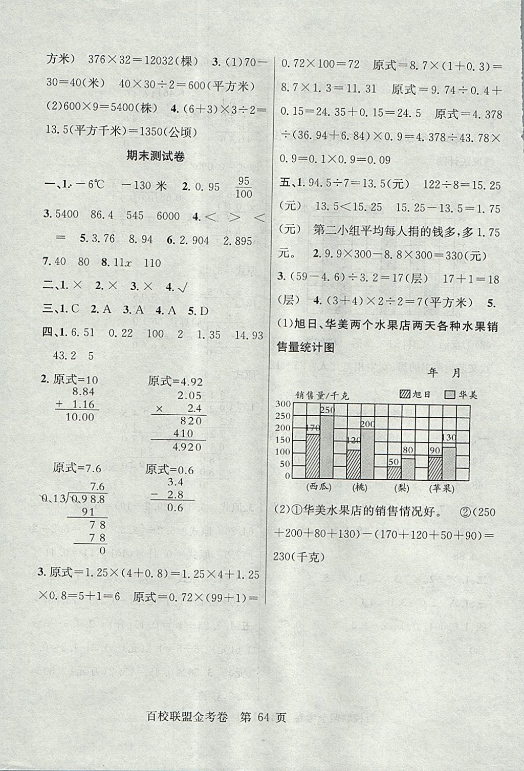 2017年百校聯(lián)盟金考卷五年級數(shù)學上冊蘇教版 參考答案第8頁