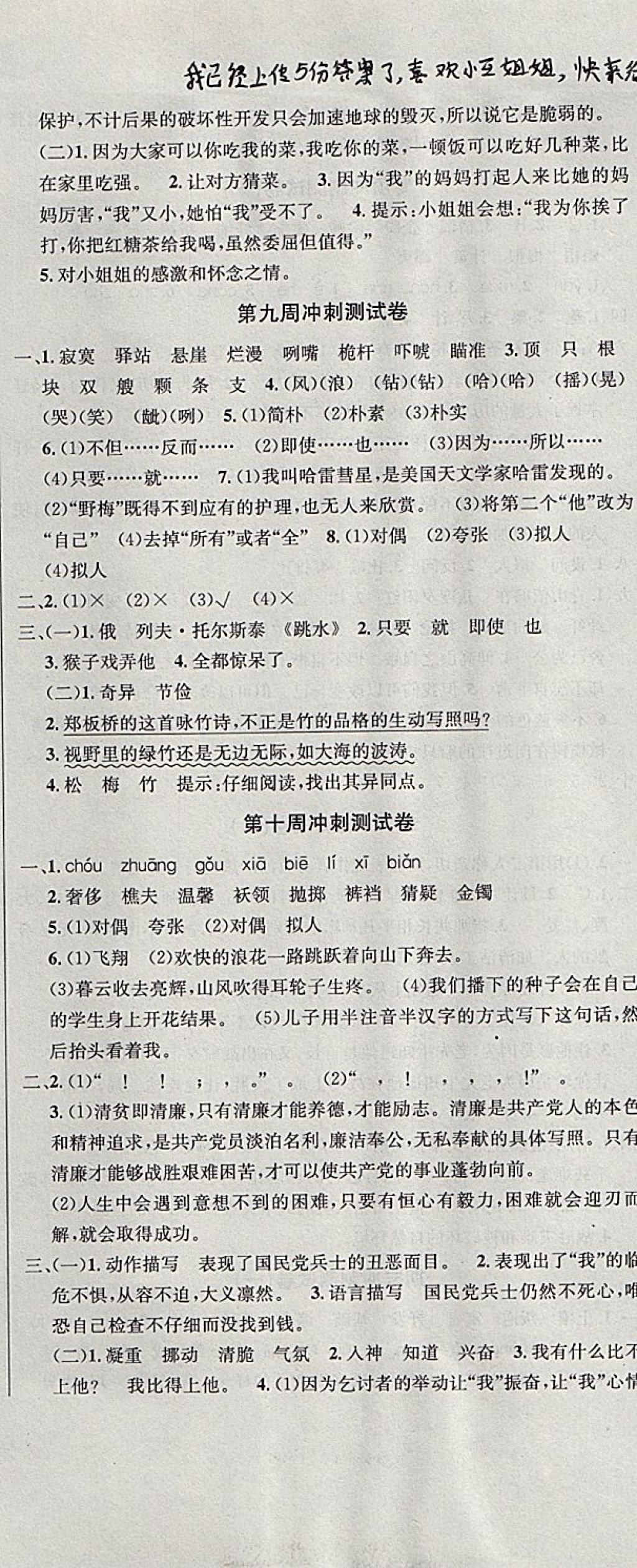 2017年課程達(dá)標(biāo)沖刺100分六年級(jí)語文上冊(cè)冀教版 參考答案第8頁