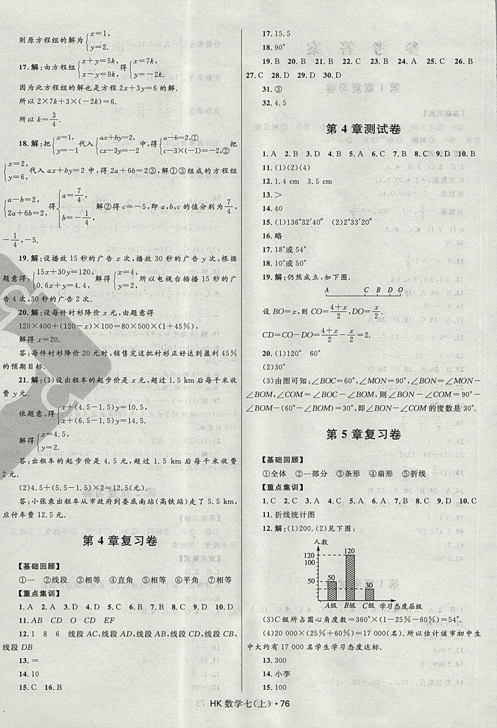 2017年奪冠百分百初中優(yōu)化測(cè)試卷七年級(jí)數(shù)學(xué)上冊(cè)滬科版 參考答案第4頁