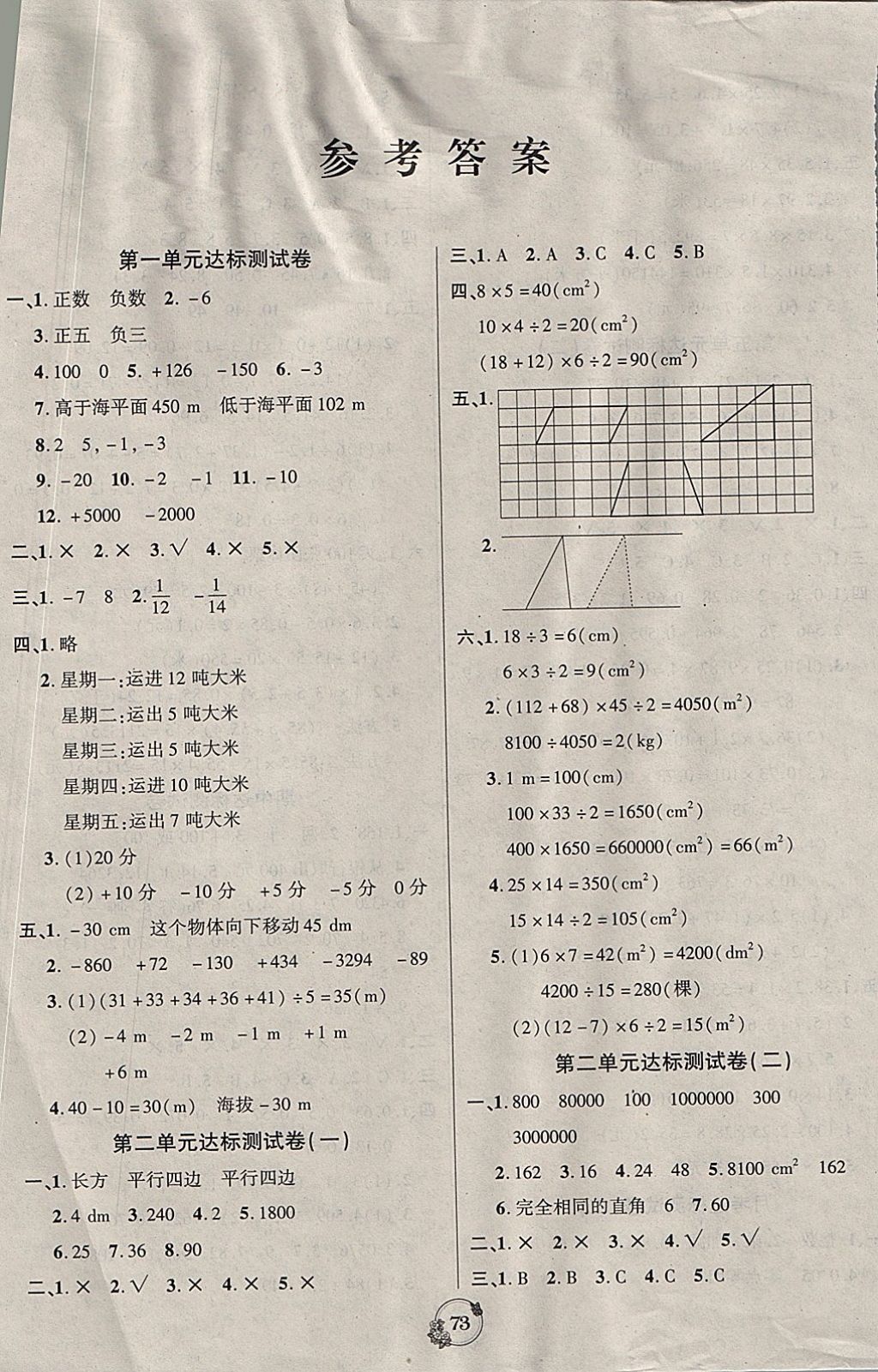 2017年樂(lè)學(xué)名校點(diǎn)金卷五年級(jí)數(shù)學(xué)上冊(cè)蘇教版 參考答案第1頁(yè)