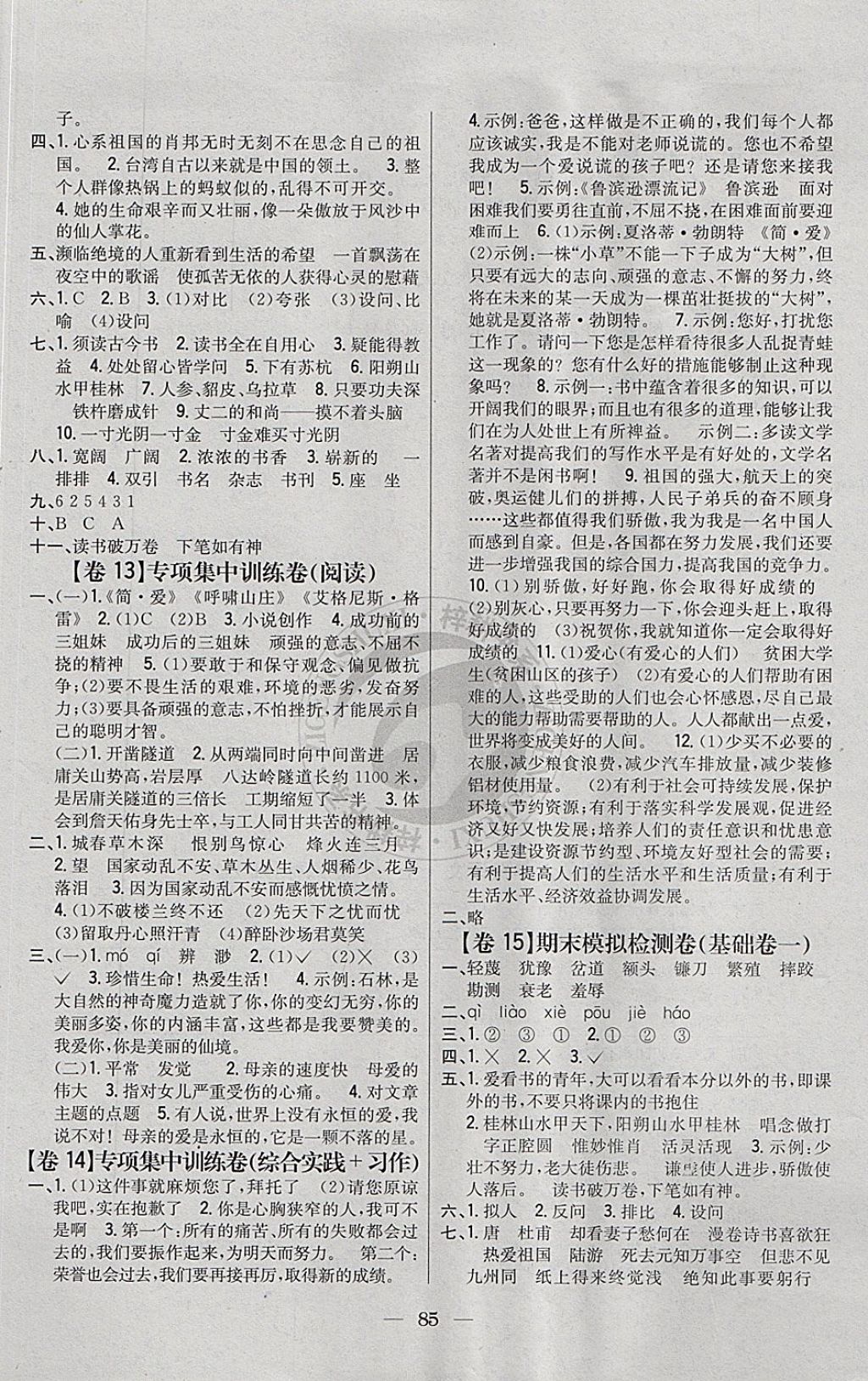 2017年小學(xué)教材完全考卷六年級語文上冊江蘇版 參考答案第5頁