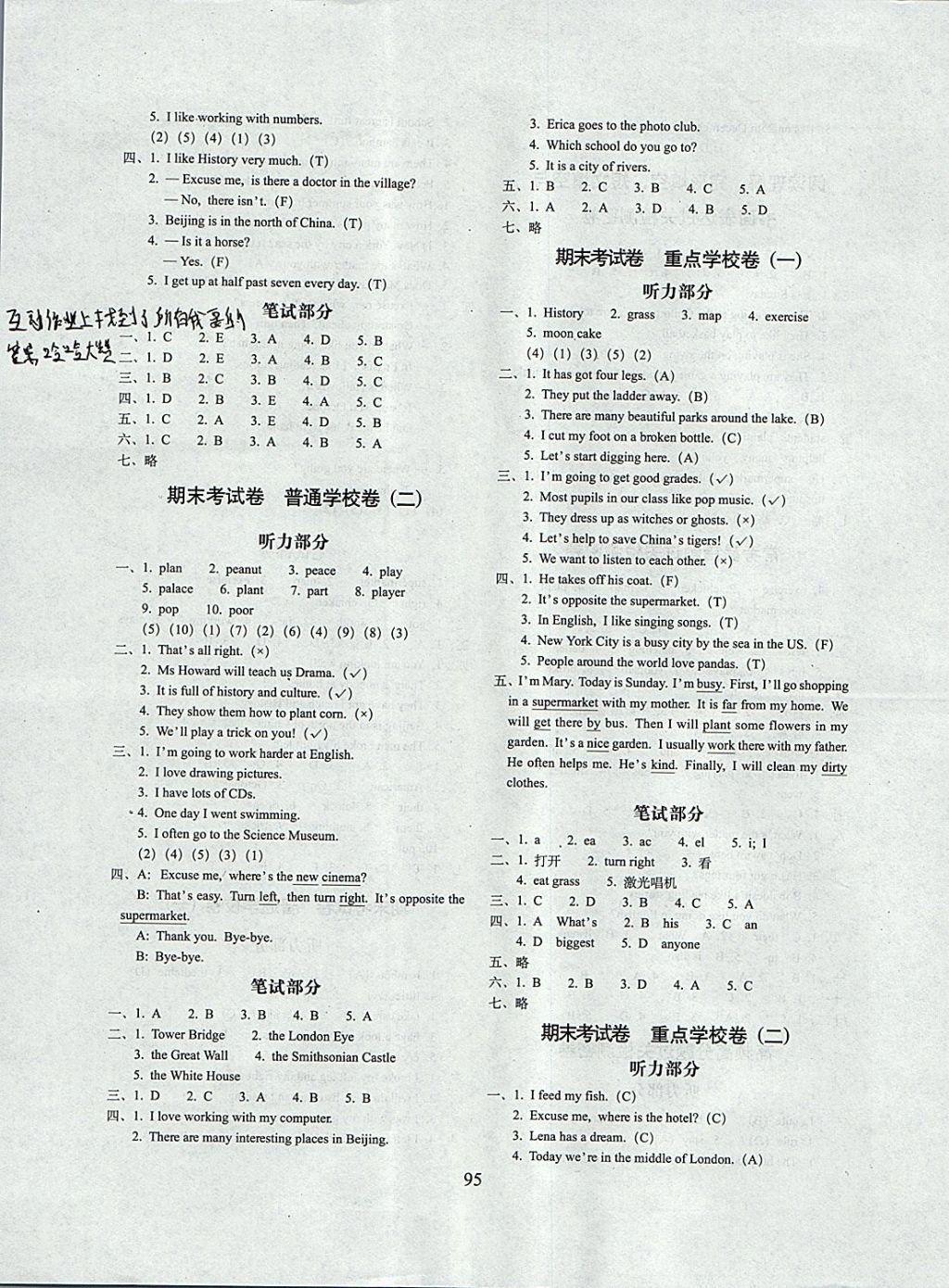 2017年期末沖刺100分完全試卷六年級英語上冊外研版武漢專用 參考答案第7頁