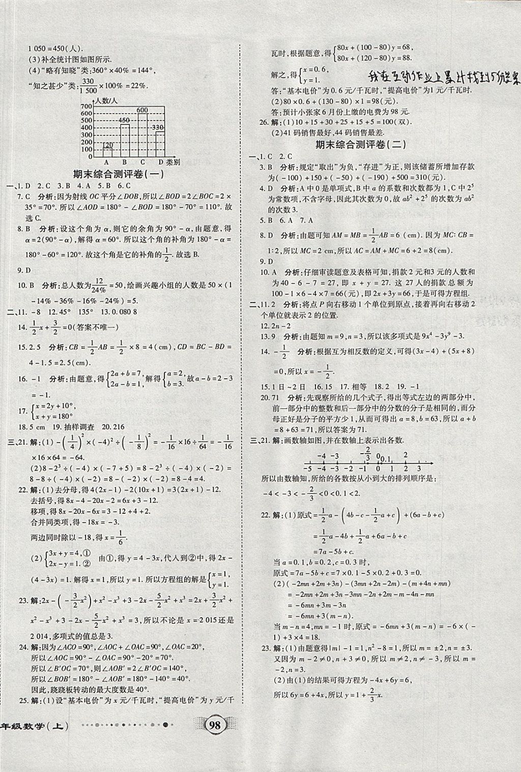 2017年全程優(yōu)選卷七年級(jí)數(shù)學(xué)上冊(cè)滬科版 參考答案第10頁(yè)