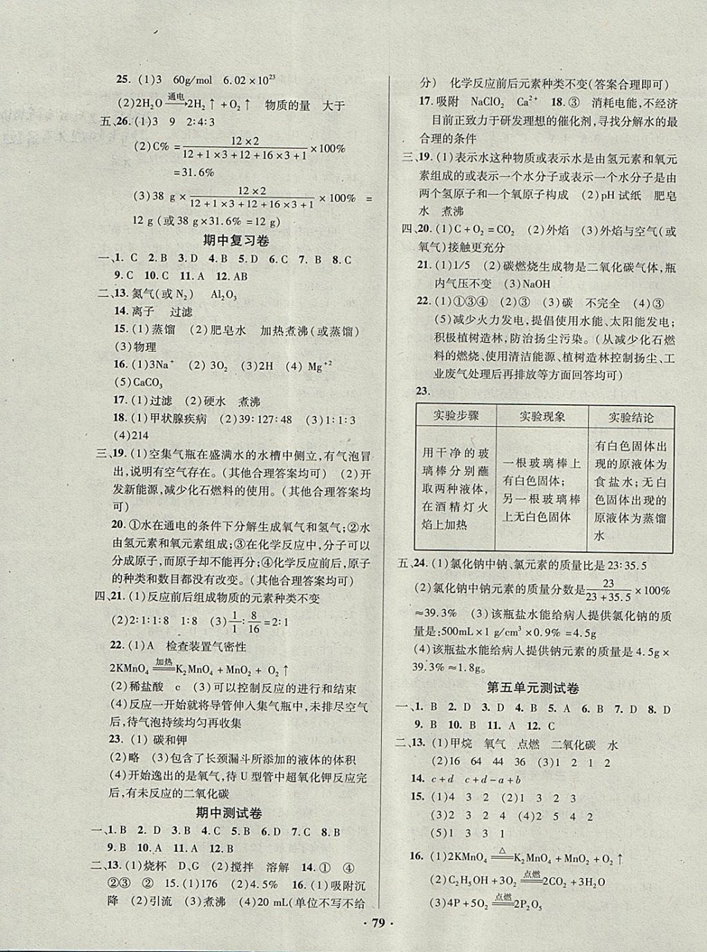 2017年優(yōu)化奪標單元測試卷九年級化學上冊人教版 參考答案第3頁