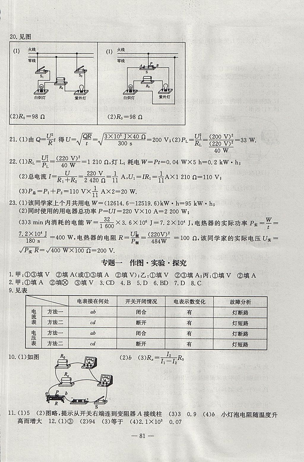 2017年精彩考评单元测评卷九年级物理上册人教版 参考答案第9页