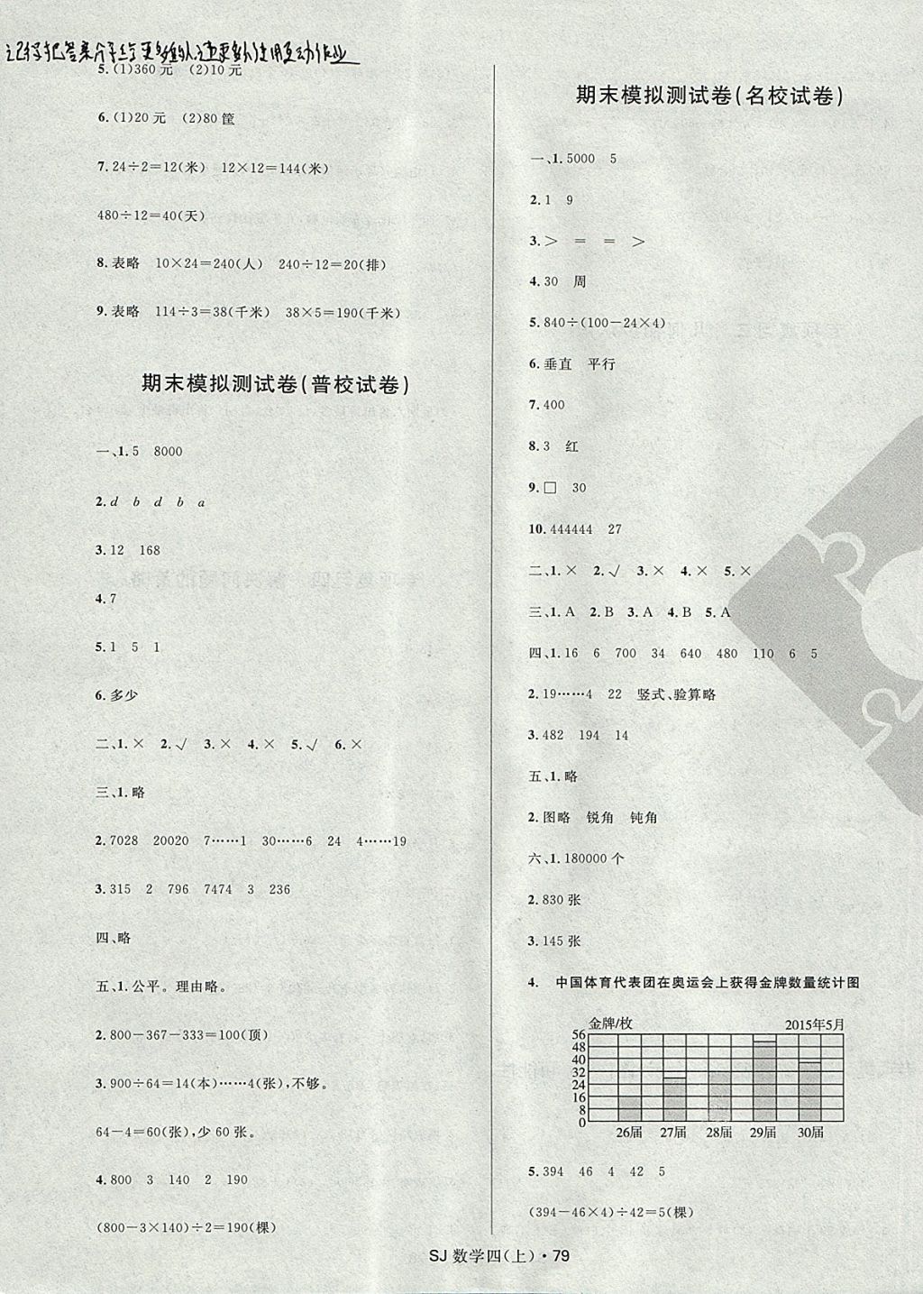 2017年赢在起跑线天天100分小学优化测试卷四年级数学上册苏教版 参考答案第7页