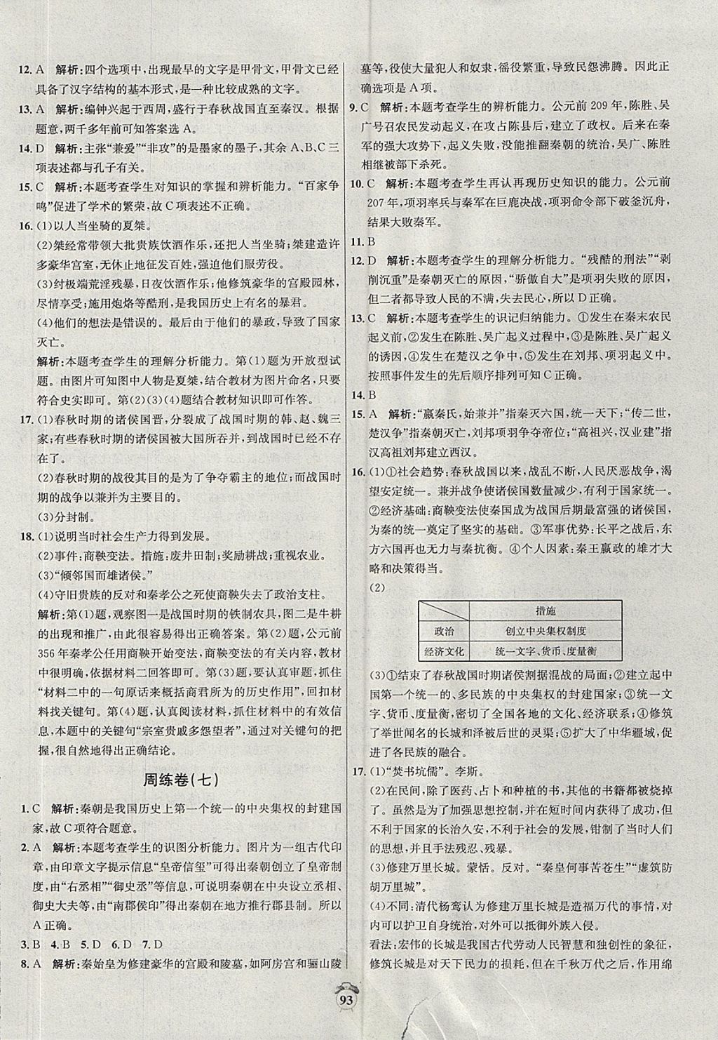 2017年陽(yáng)光奪冠七年級(jí)歷史上冊(cè)人教版 參考答案第5頁(yè)