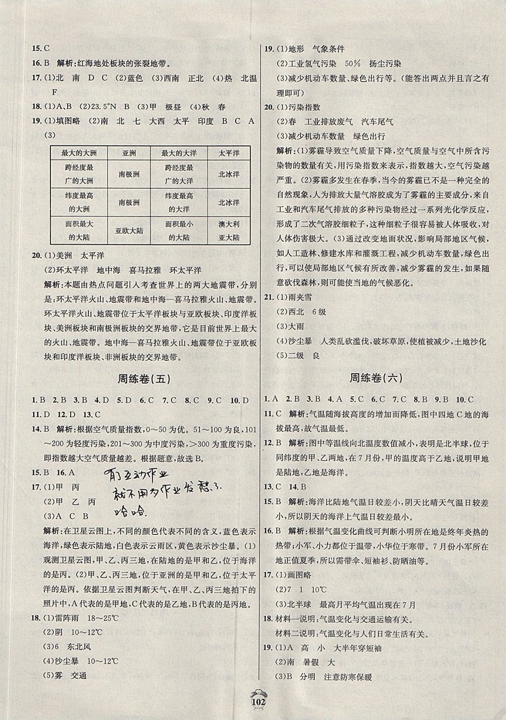 2017年陽光奪冠七年級地理上冊人教版 參考答案第6頁