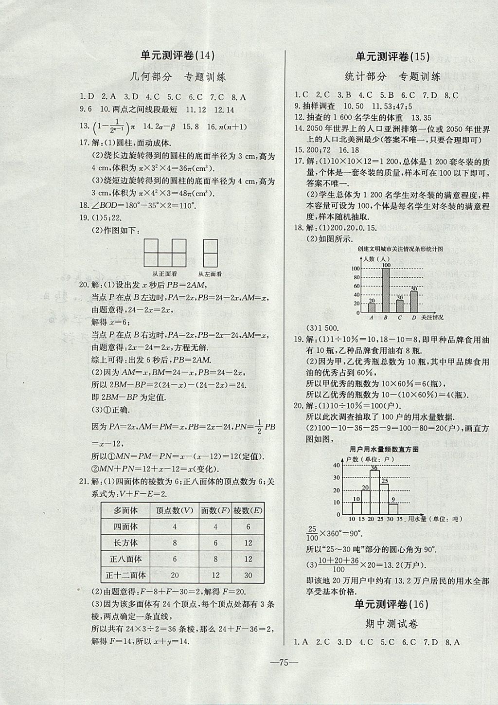 2017年精彩考评单元测评卷七年级数学上册北师大版 参考答案第7页