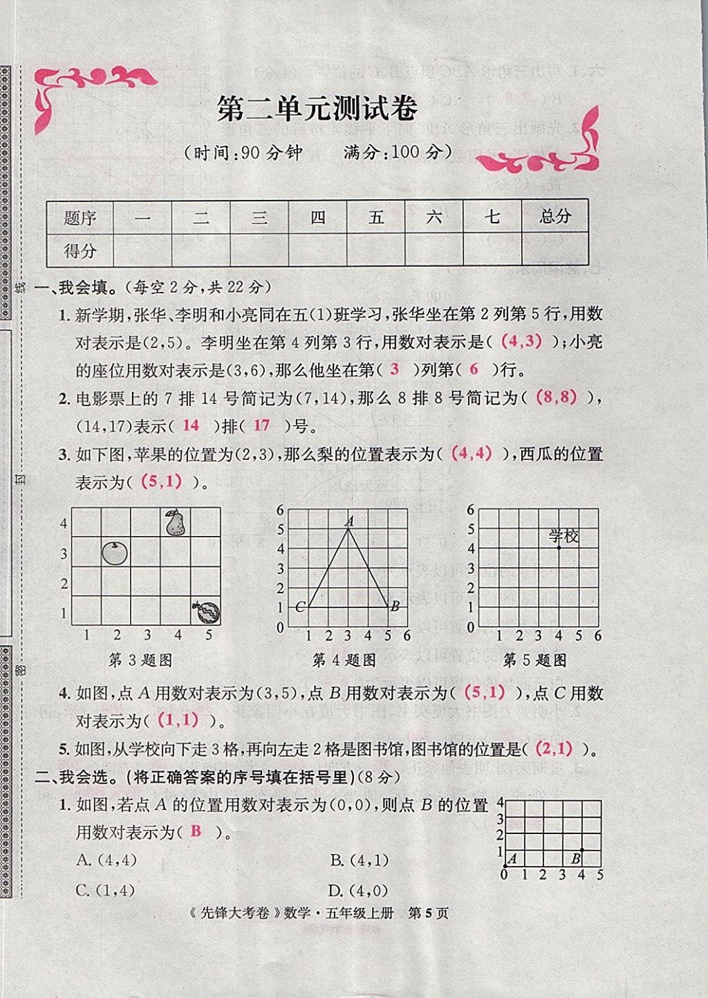 2017年單元加期末復(fù)習(xí)先鋒大考卷五年級(jí)數(shù)學(xué)上冊(cè)人教版 參考答案第5頁(yè)