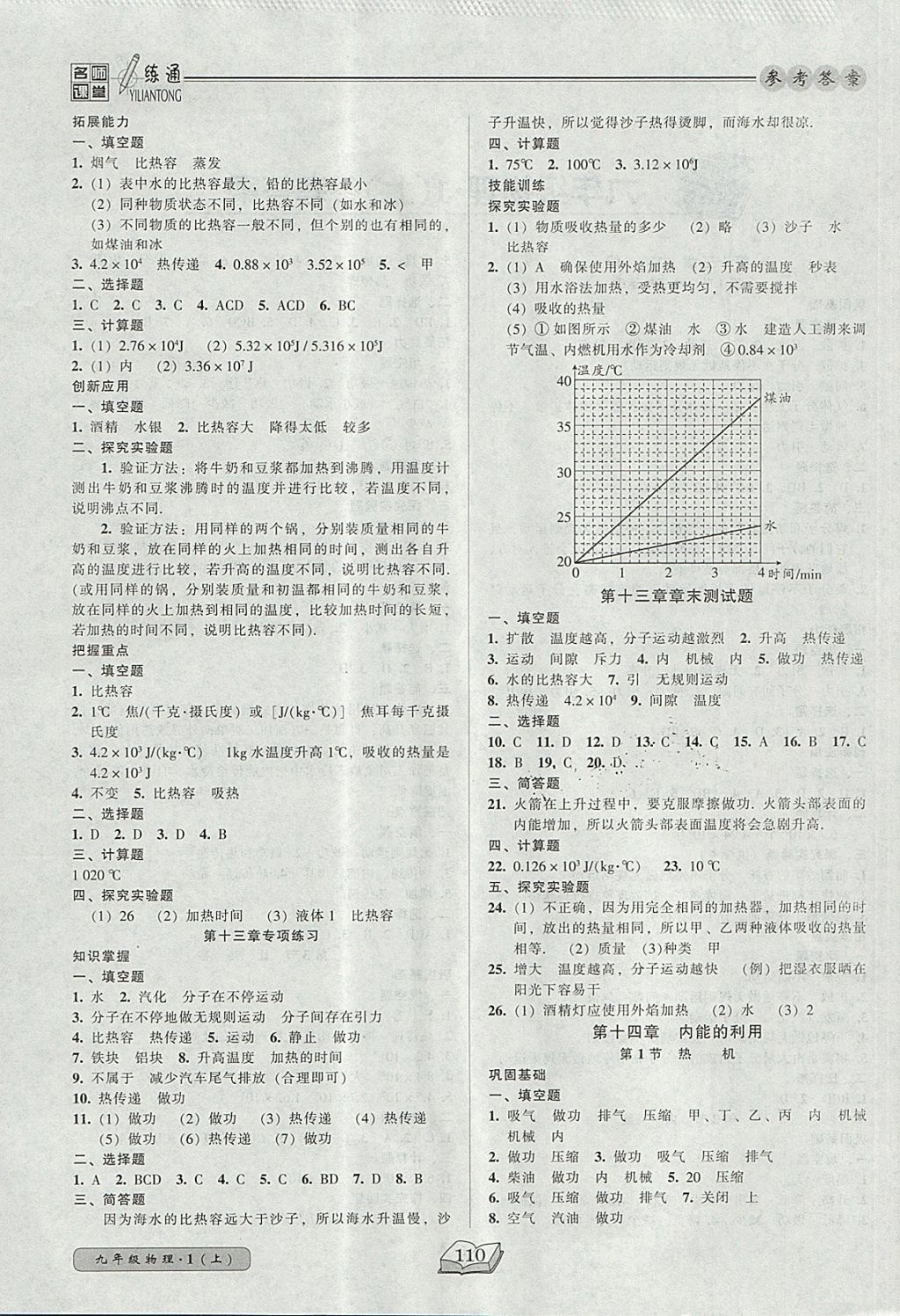 2017年名師課堂一練通九年級(jí)物理上冊(cè)人教版 參考答案第2頁(yè)