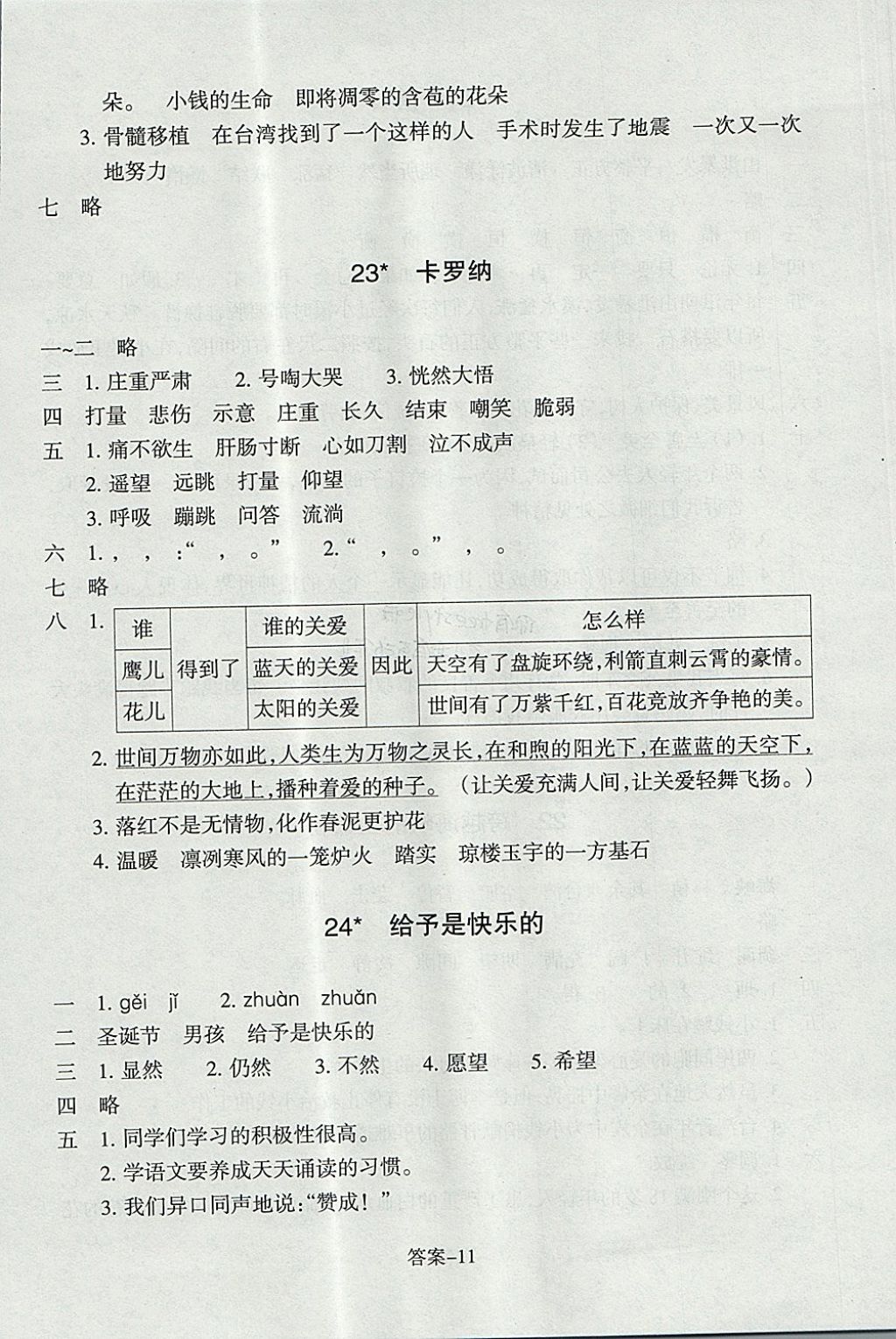 2017年每課一練小學語文四年級上冊人教版浙江少年兒童出版社 參考答案第11頁