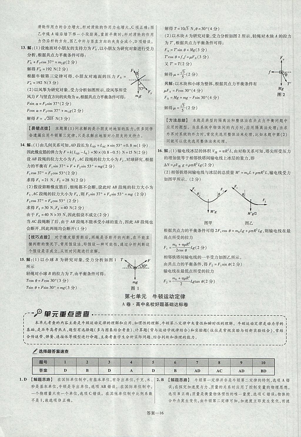 2018年金考卷活頁(yè)題選名師名題單元雙測(cè)卷高中物理必修1滬科版 參考答案第16頁(yè)