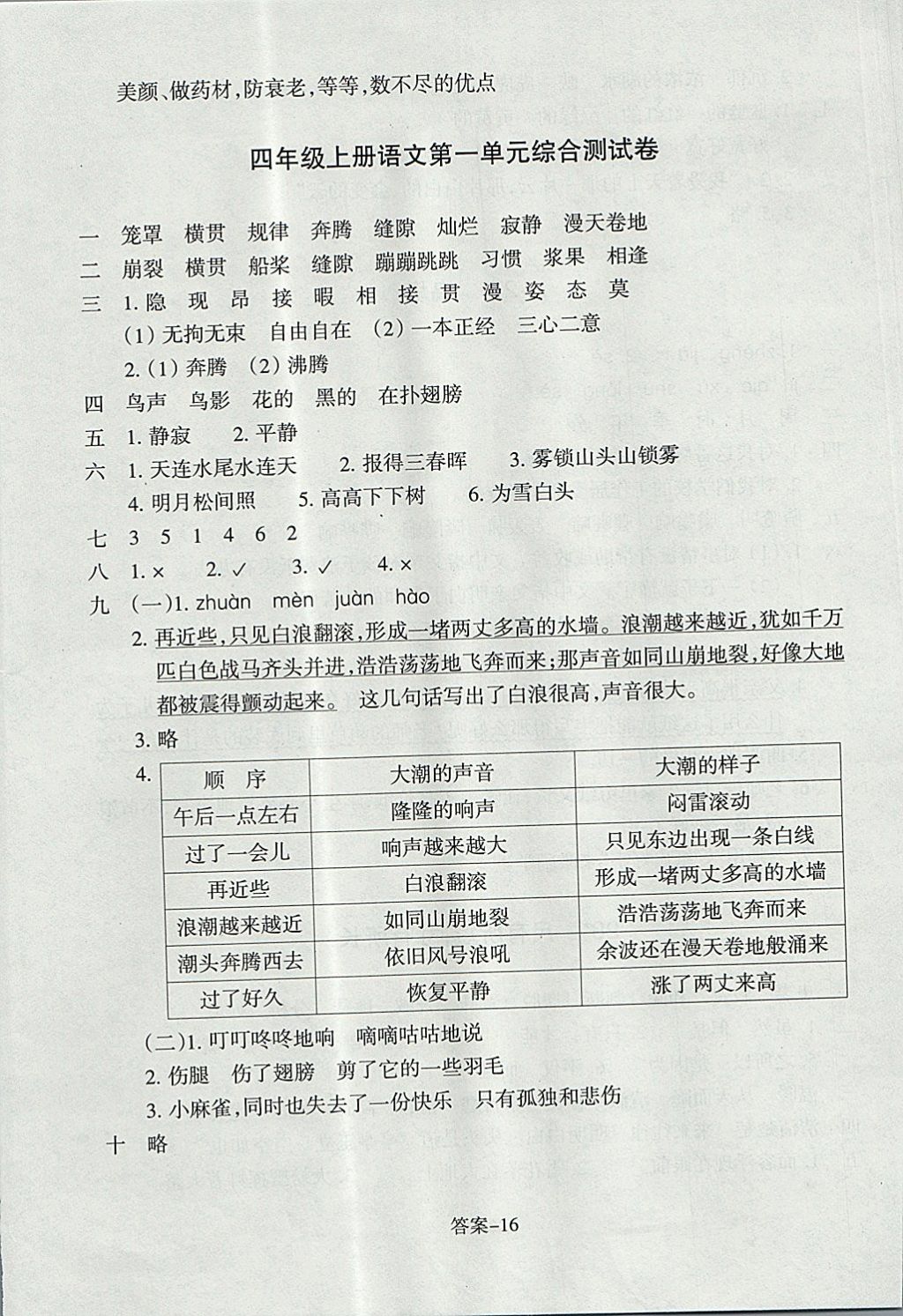 2017年每課一練小學語文四年級上冊人教版浙江少年兒童出版社 參考答案第16頁