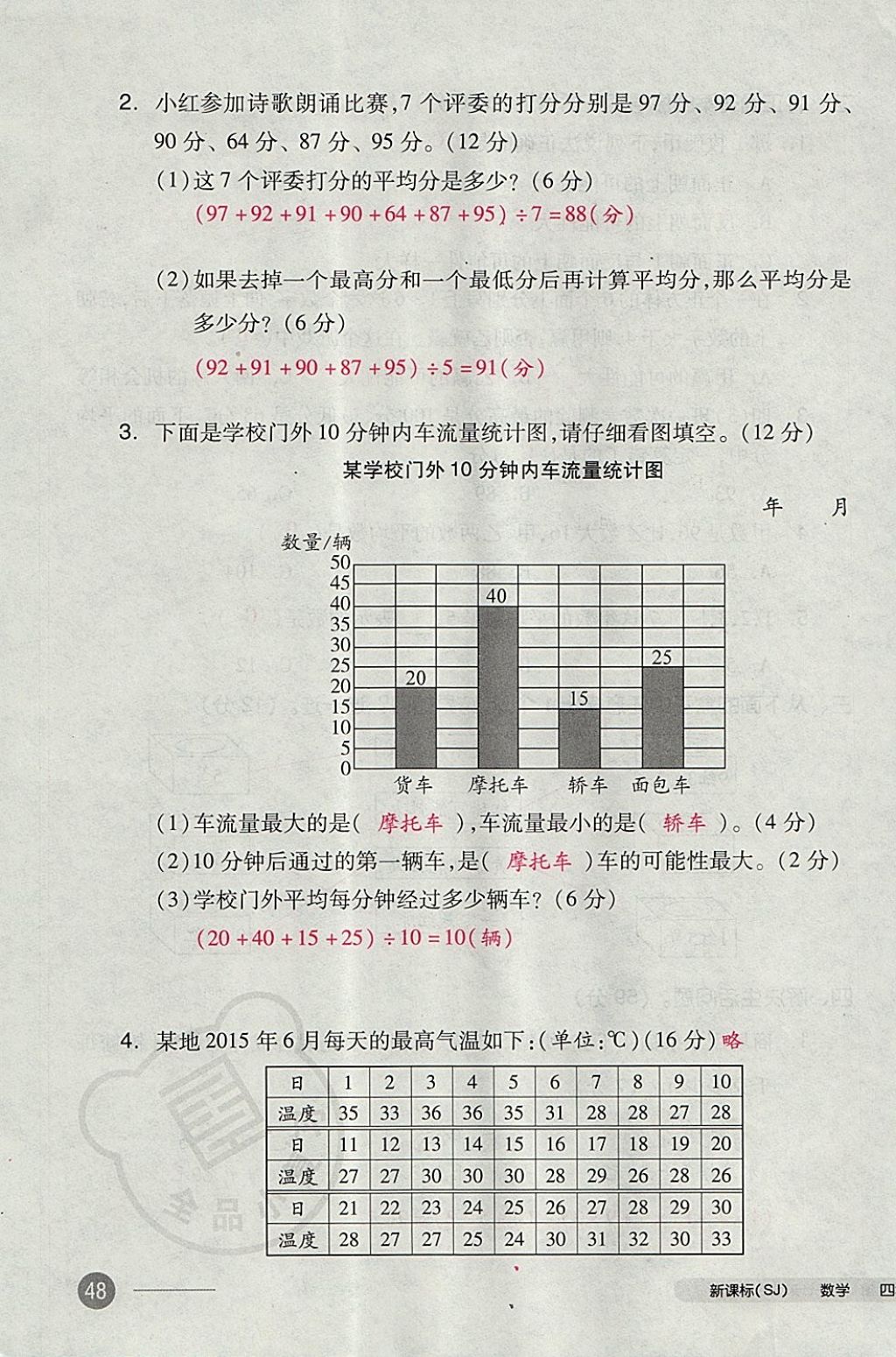 2017年全品小复习四年级数学上册苏教版 参考答案第95页