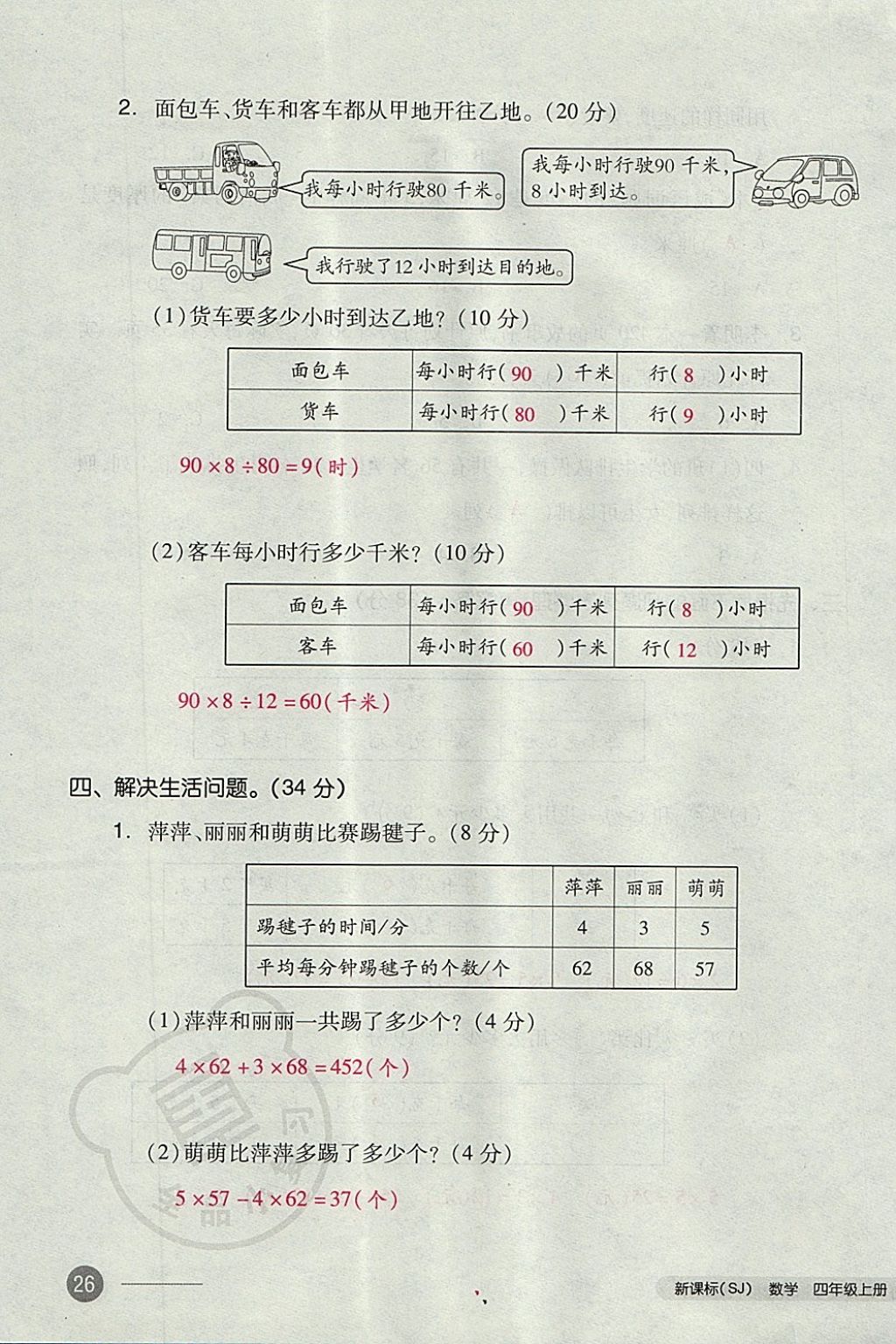 2017年全品小復(fù)習(xí)四年級(jí)數(shù)學(xué)上冊(cè)蘇教版 參考答案第51頁(yè)