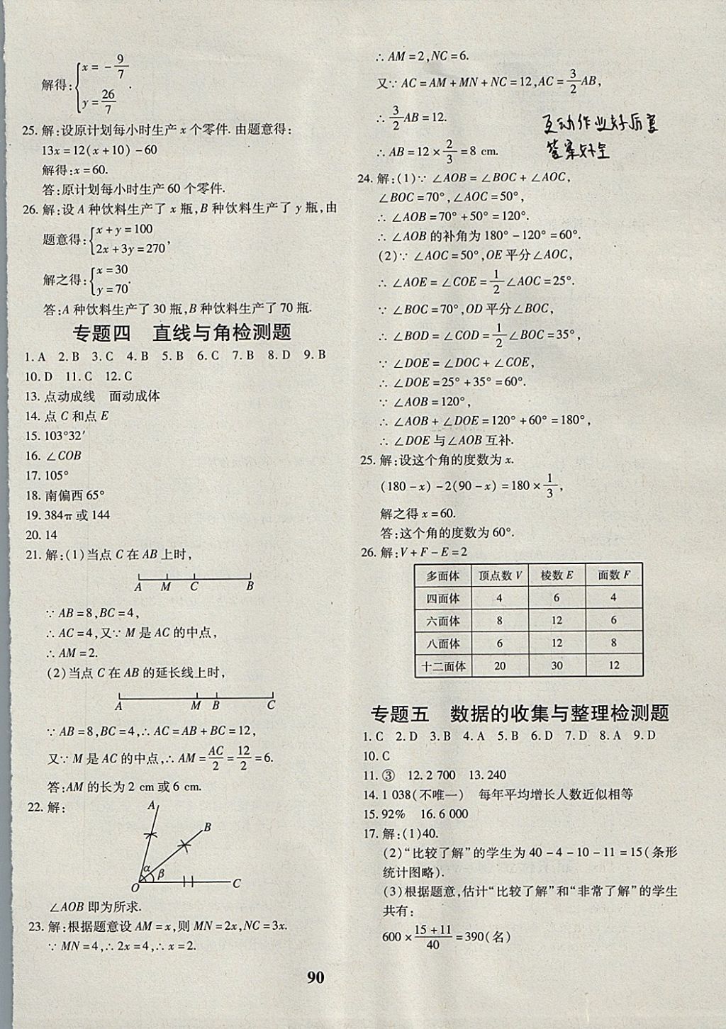 2017年黄冈360度定制密卷七年级数学上册沪科版 参考答案第10页