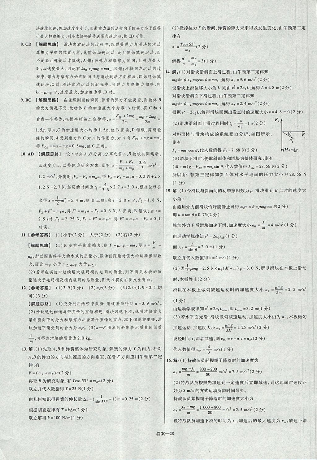 2018年金考卷活頁(yè)題選名師名題單元雙測(cè)卷高中物理必修1滬科版 參考答案第28頁(yè)