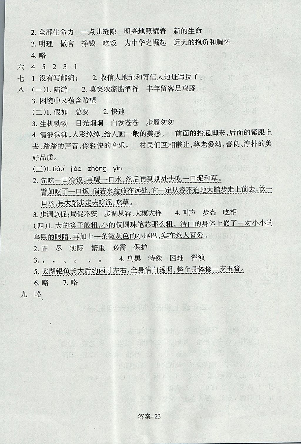 2017年每課一練小學(xué)語(yǔ)文四年級(jí)上冊(cè)人教版浙江少年兒童出版社 參考答案第23頁(yè)