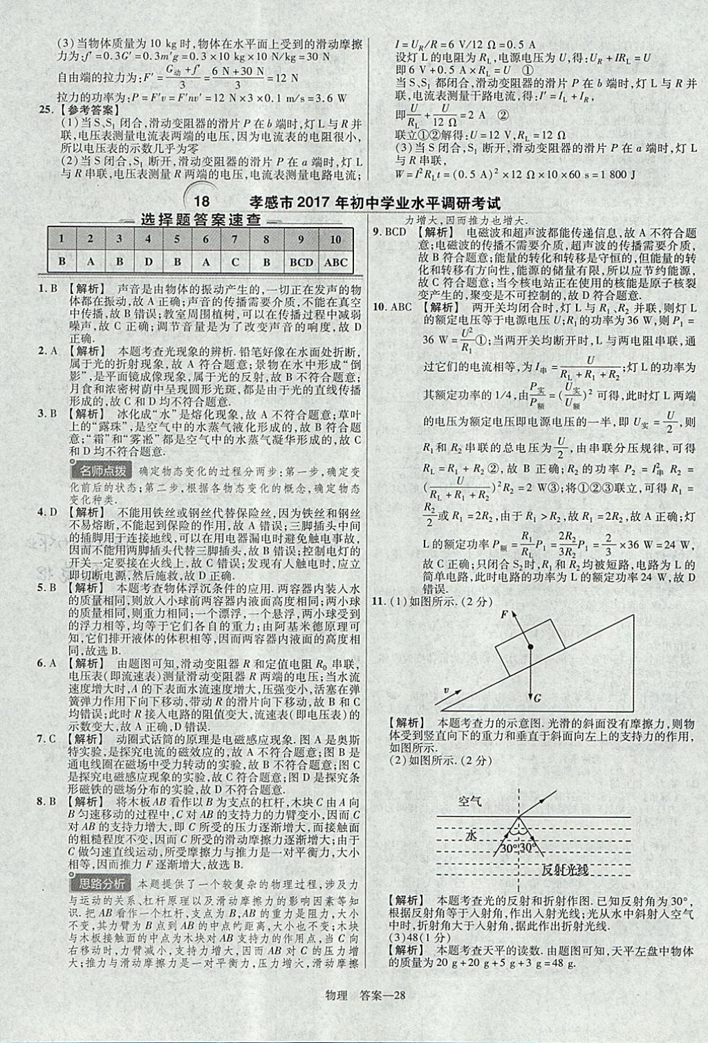 2018年金考卷湖北中考45套匯編物理第13年第13版 參考答案第28頁