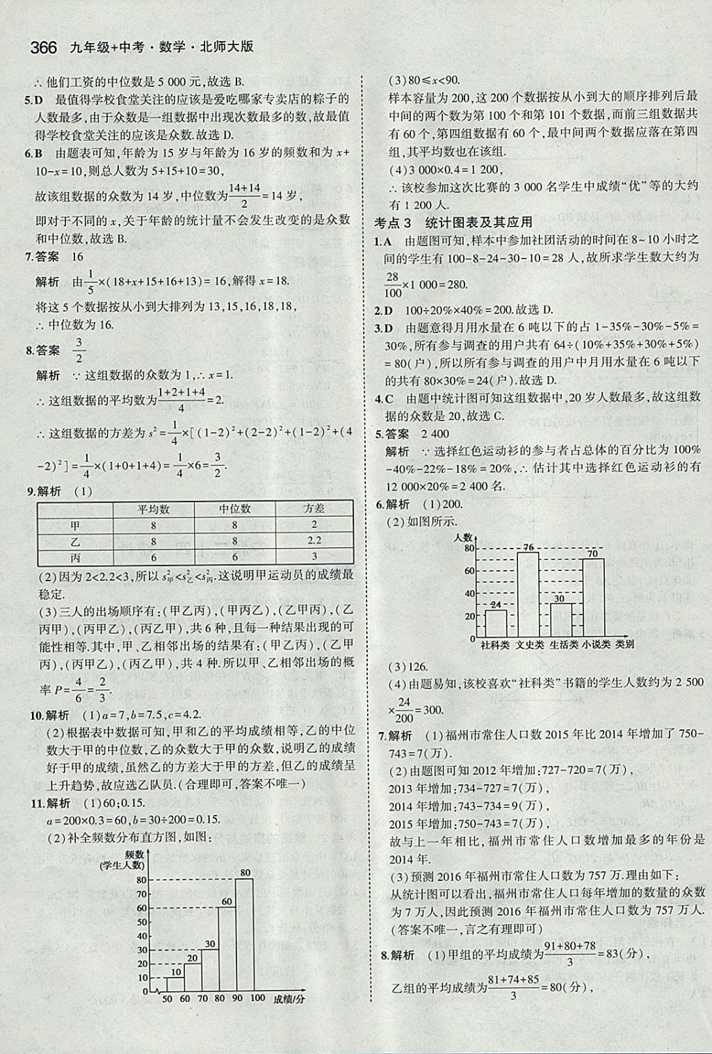 2018年5年中考3年模拟九年级加中考数学北师大版 参考答案第46页