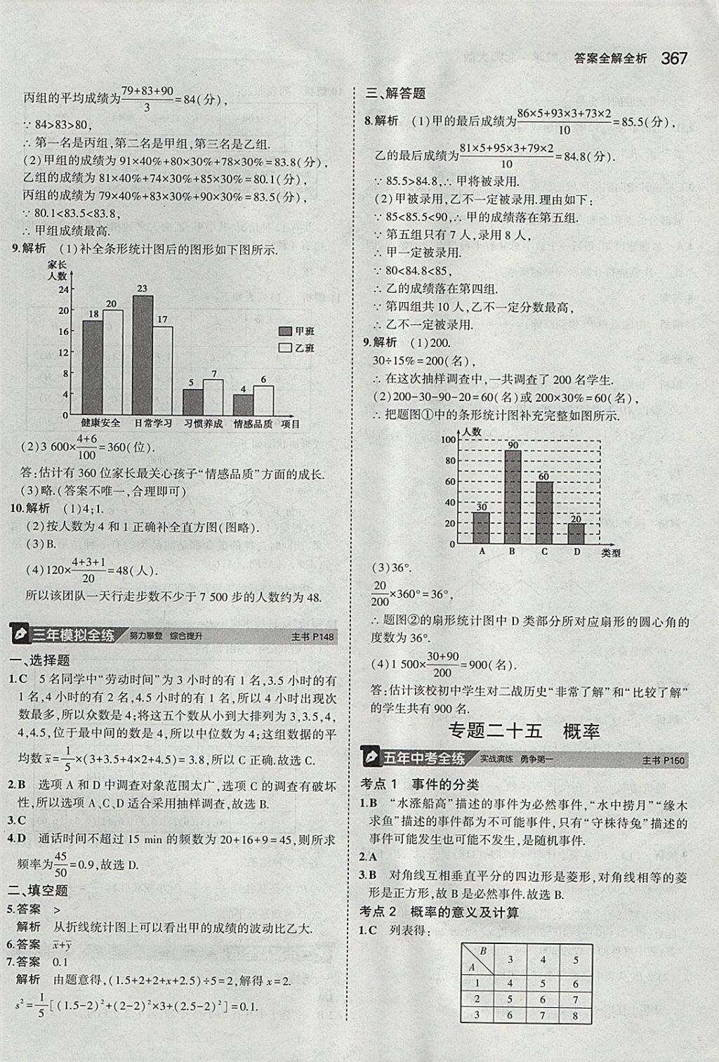 2018年5年中考3年模拟九年级加中考数学北师大版 参考答案第47页