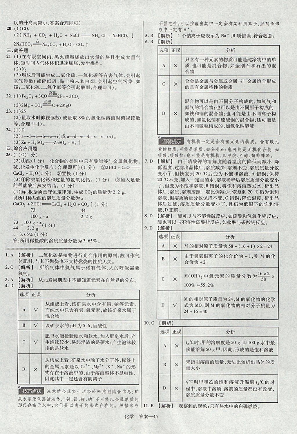 2018年金考卷河南中考45套匯編化學(xué)第9年第9版 參考答案第45頁