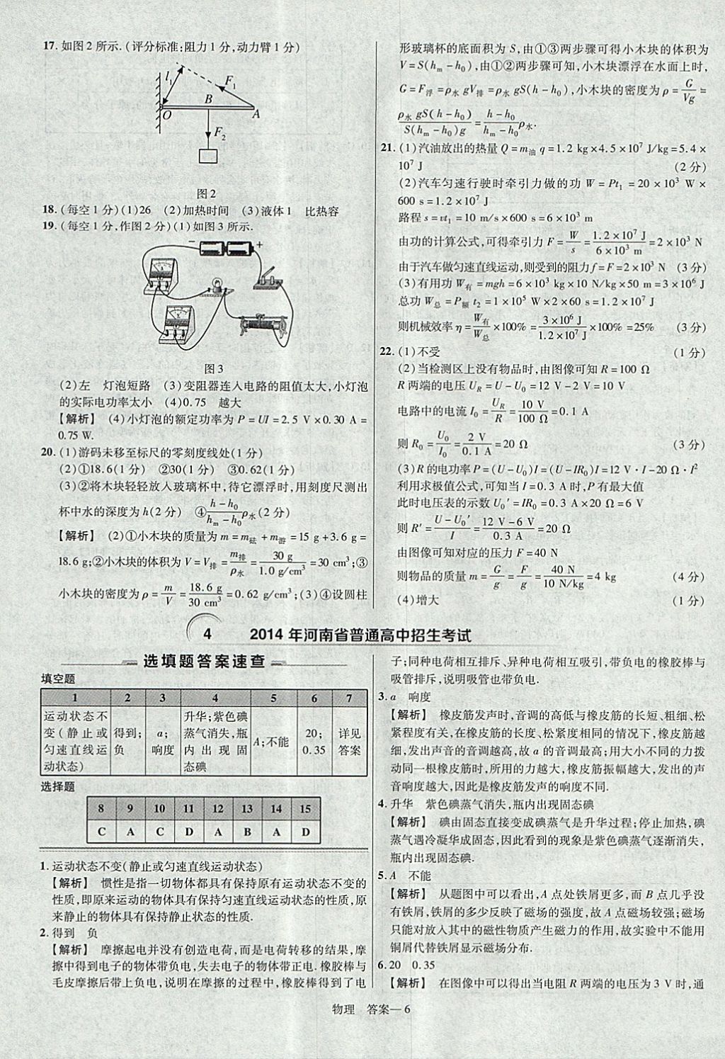 2018年金考卷河南中考45套匯編物理第9年第9版 參考答案第6頁