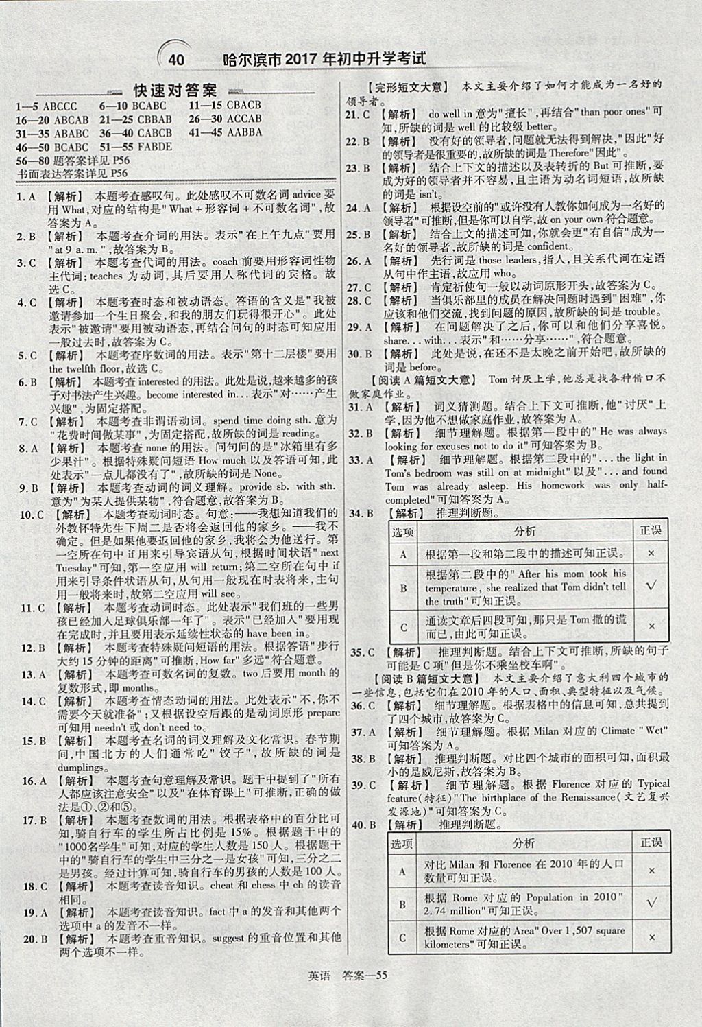 2018年金考卷湖北中考45套匯編英語第13年第13版 參考答案第55頁