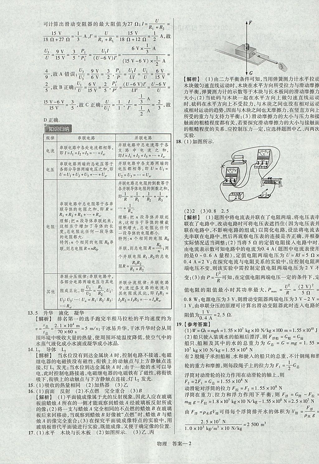 2018年金考卷湖北中考45套匯編物理第13年第13版 參考答案第2頁