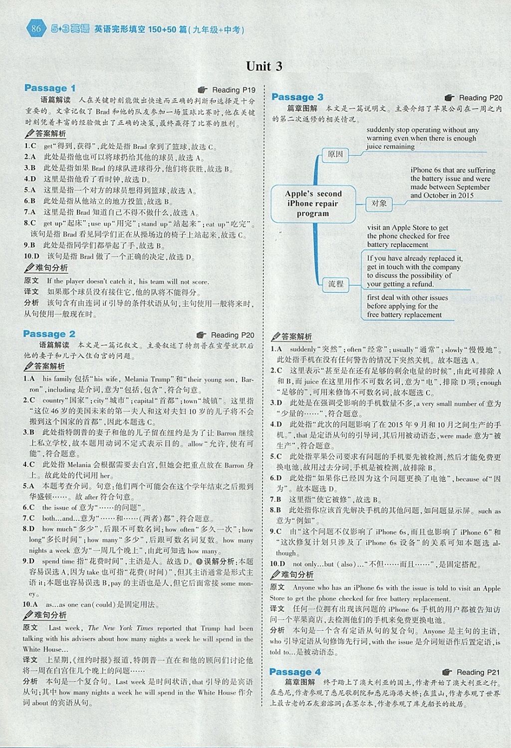 2018年53English九年級(jí)加中考英語(yǔ)完形填空150加50篇 參考答案第8頁(yè)