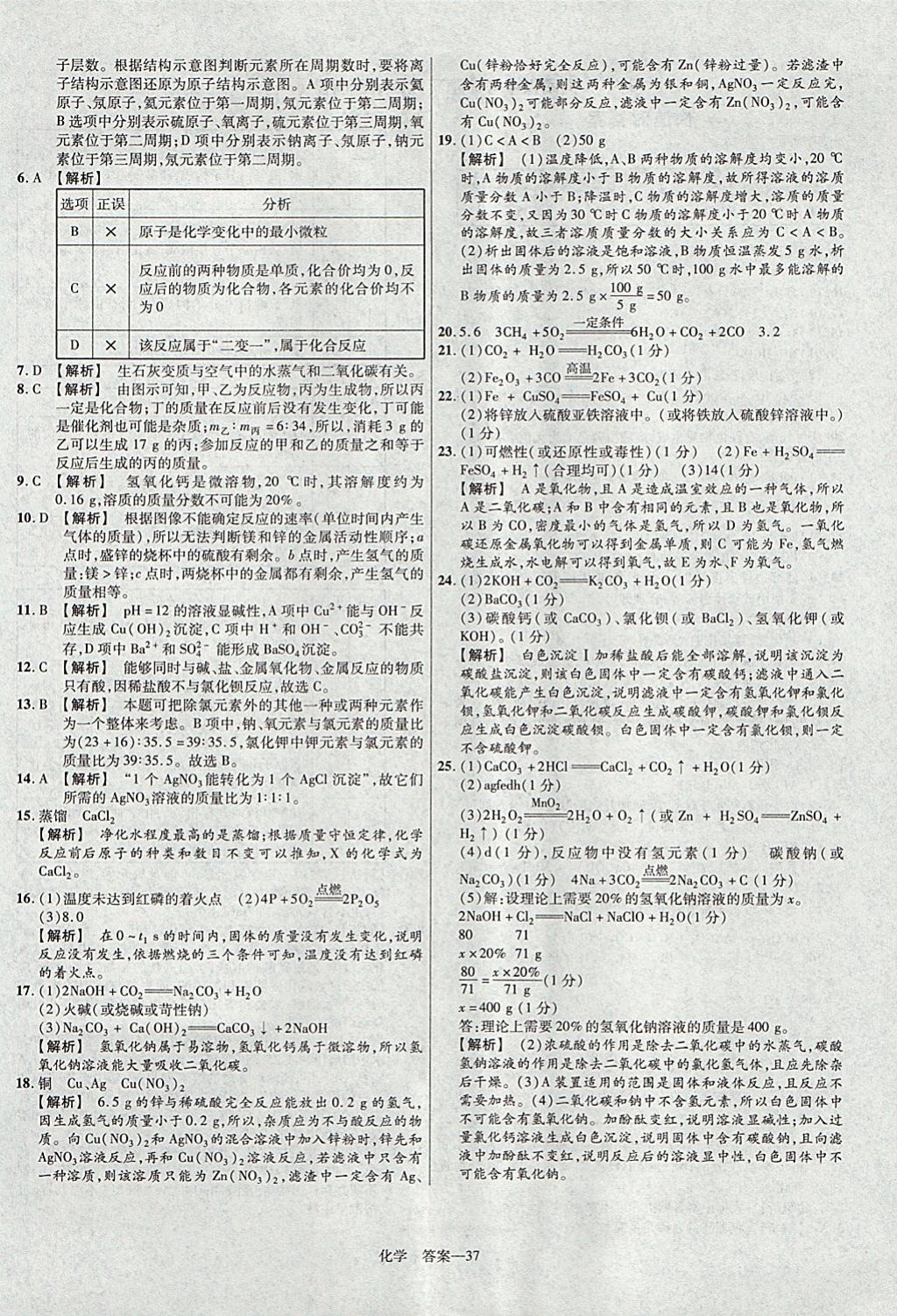 2018年金考卷河南中考45套匯編化學(xué)第9年第9版 參考答案第37頁