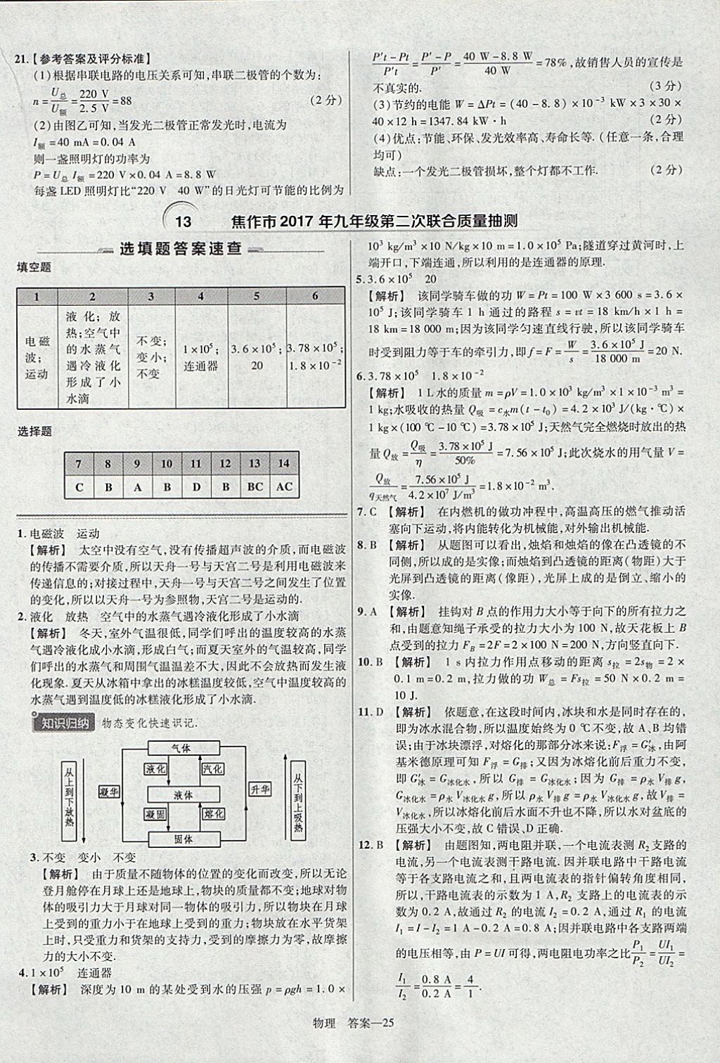 2018年金考卷河南中考45套汇编物理第9年第9版 参考答案第25页