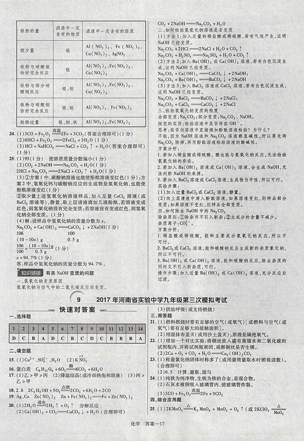 2018年金考卷河南中考45套匯編化學(xué)第9年第9版 參考答案第17頁(yè)