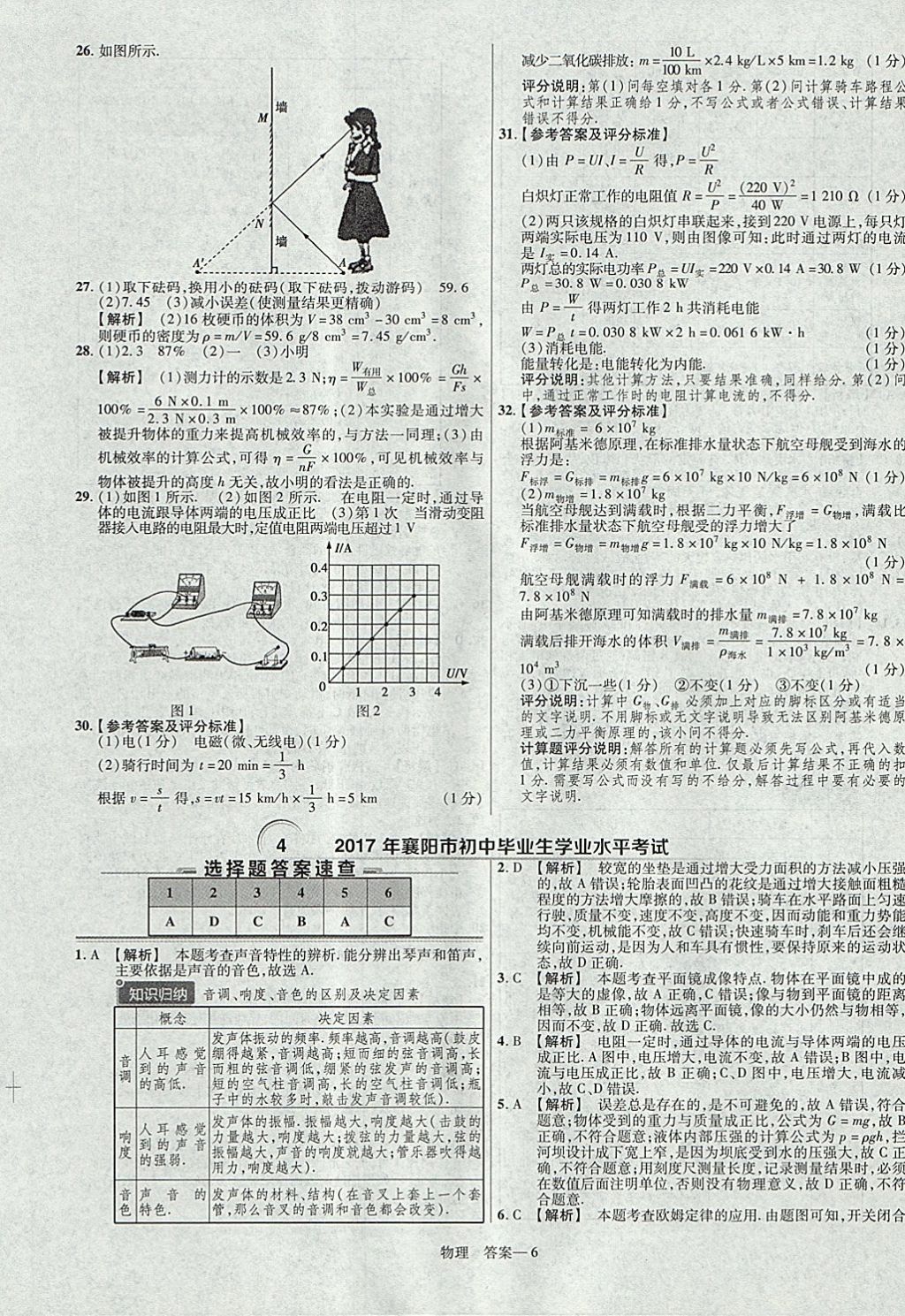 2018年金考卷湖北中考45套匯編物理第13年第13版 參考答案第6頁(yè)