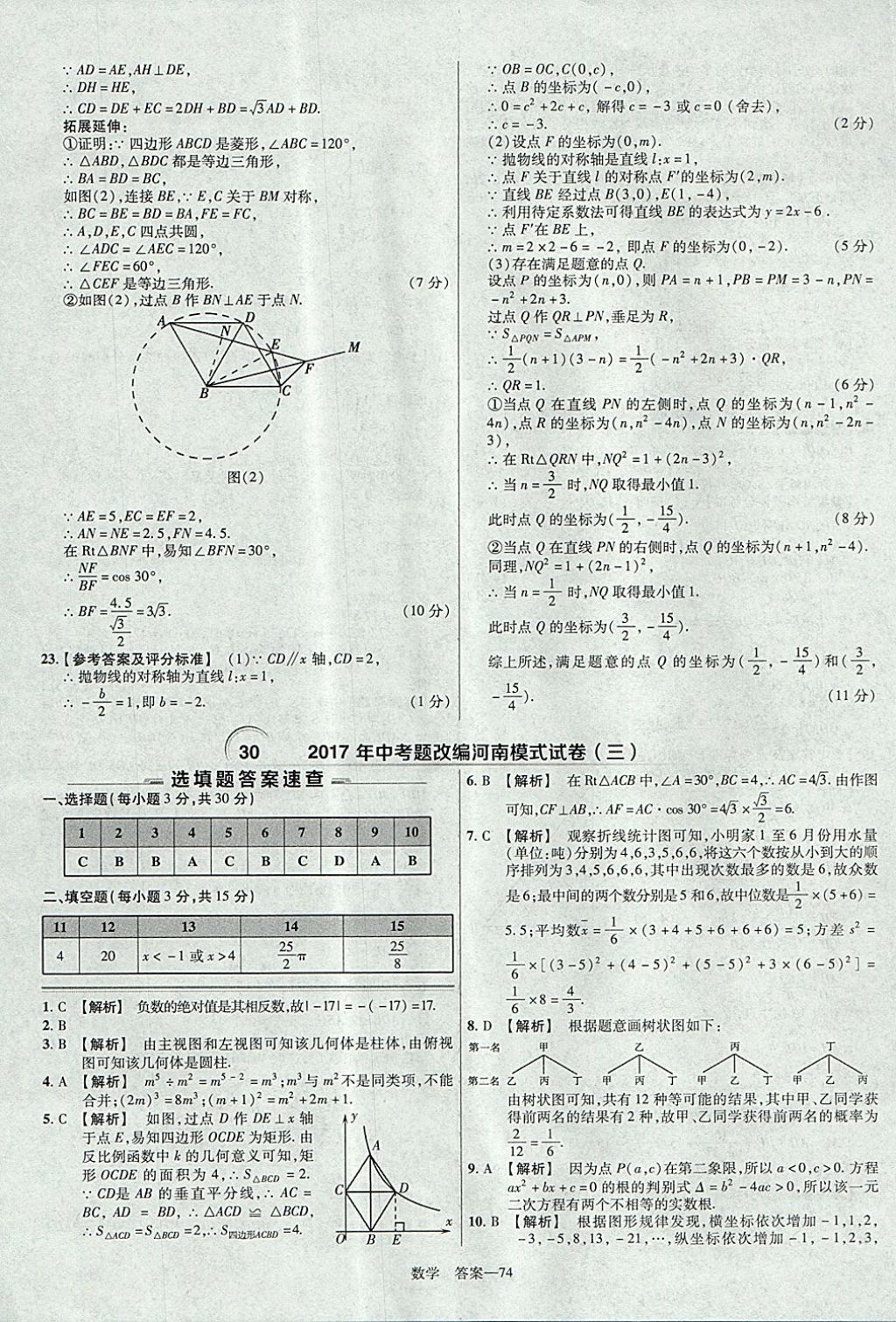 2018年金考卷河南中考45套匯編數(shù)學第9年第9版 參考答案第74頁