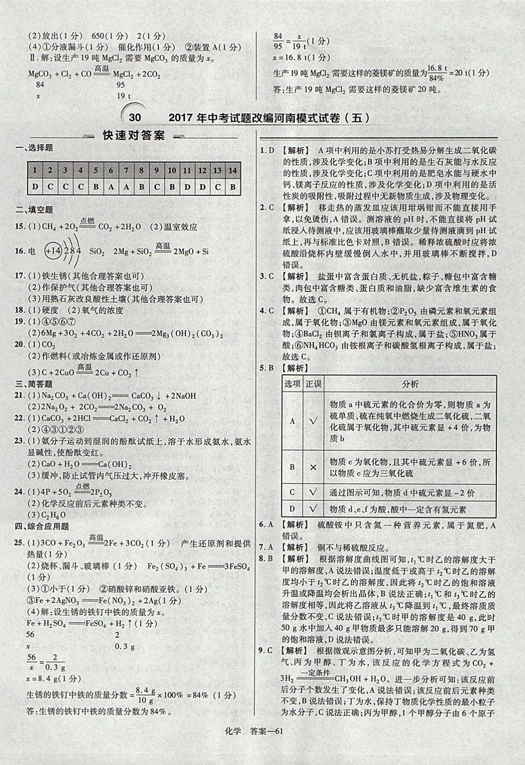 2018年金考卷河南中考45套匯編化學(xué)第9年第9版 參考答案第61頁